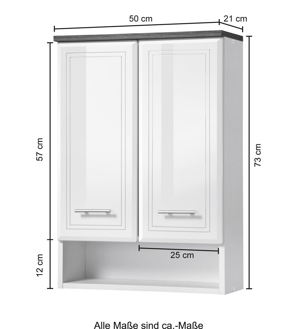 welltime Hängeschrank Neapel Breite 50 cm, mit Hochglanzfronten und eleganter Fräsung