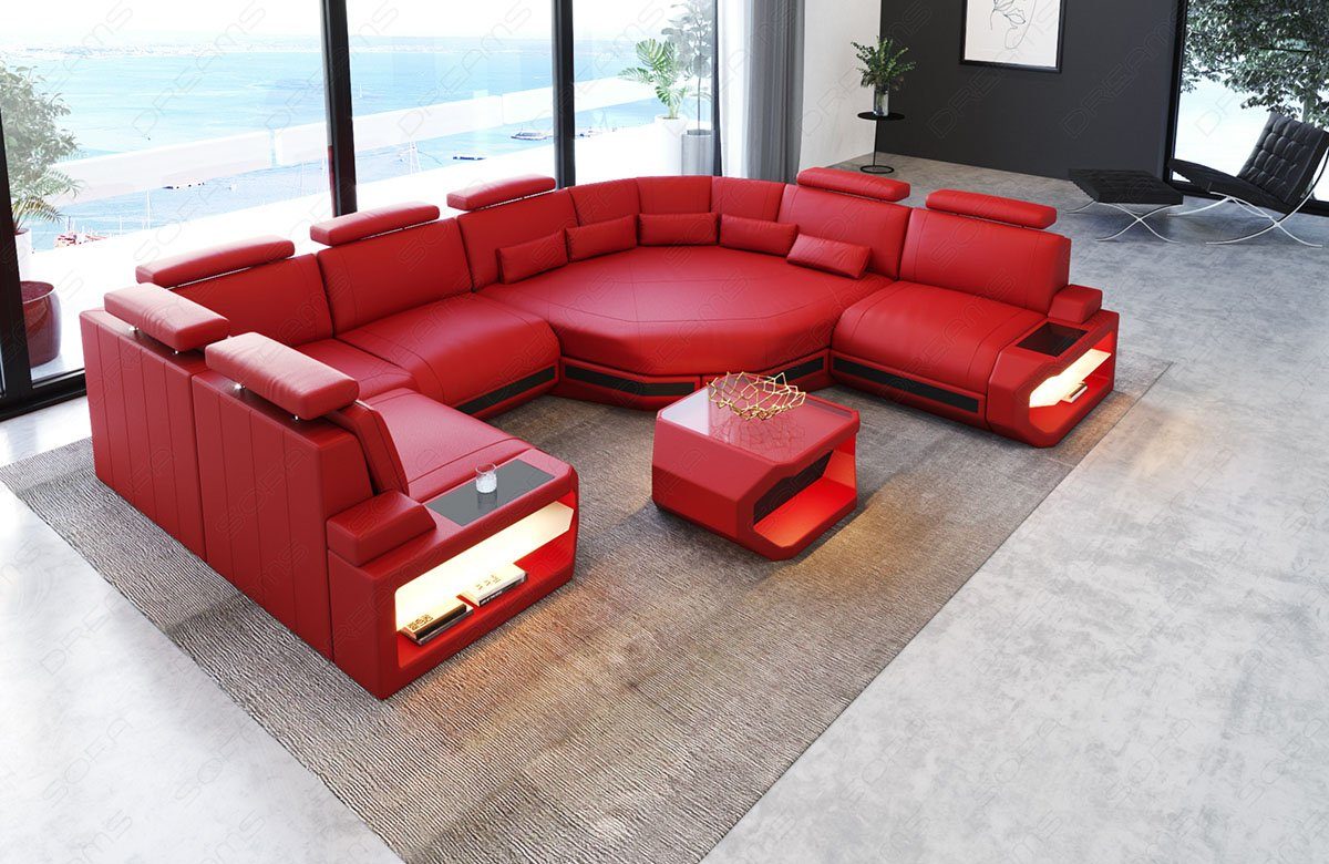 Sofa Dreams Wohnlandschaft Sofa LED, Couch, Form Asti kleines mit Mini, Designersofa U Ledersofa U Leder