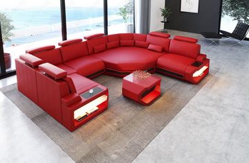 Sofa Dreams Wohnlandschaft Sofa Leder Asti U Mini, Couch, kleines U Form Ledersofa mit LED, Designersofa