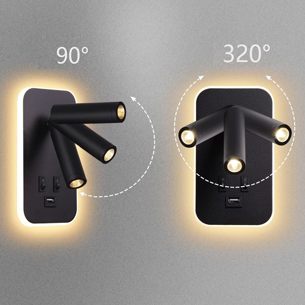 Nachtlicht Wandlampe innen Leselicht LED USB-Aufladung mit schalter, leselampe Wandleselampe Bedee Warmweiß, Wandleuchte LED Bettlampe Wandleuchte USB-Aufladung,