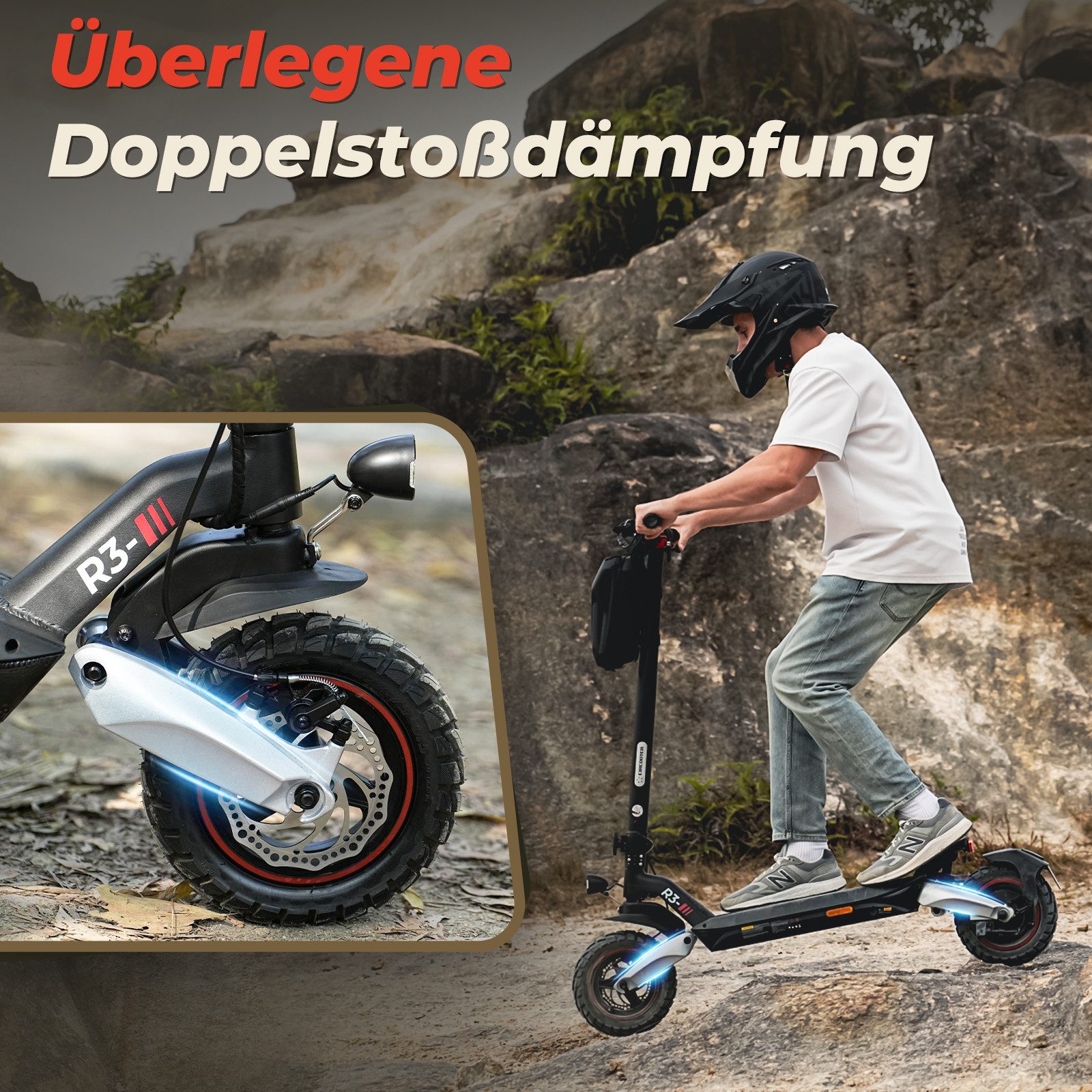iSinwheel E-Scooter Offroad Elektroroller mit Straßenzulassung, (1 tlg), 100km Reichweite, praktisch, zusammenklappbar und leistungsstark