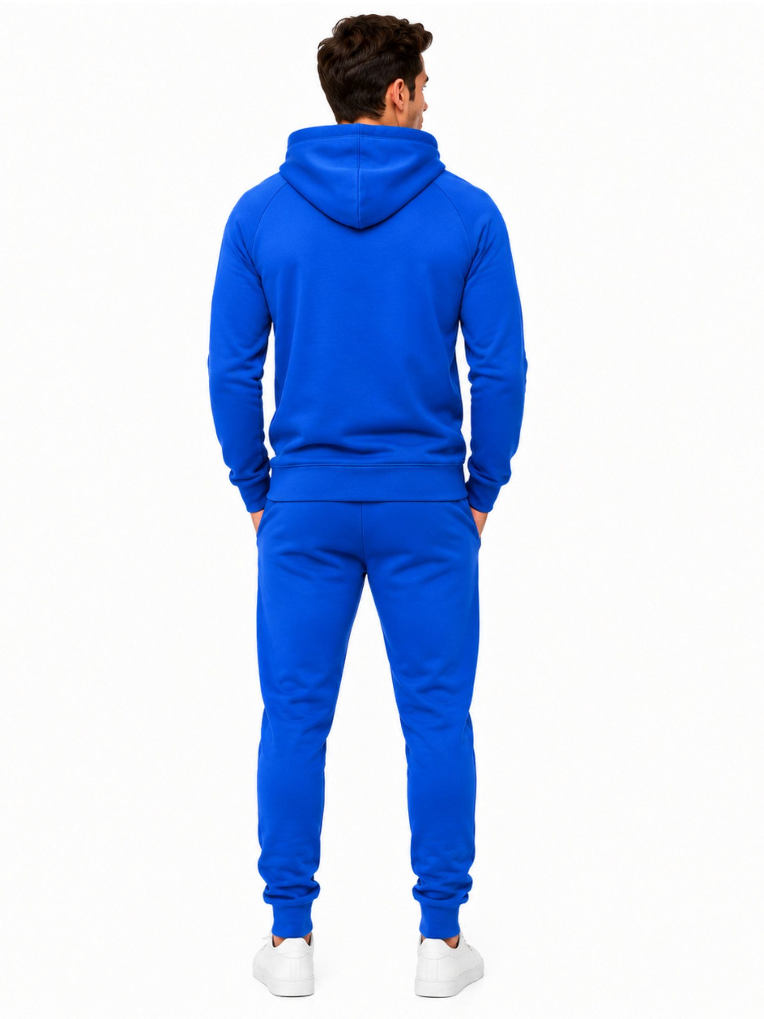 L.gonline Freizeitanzug Herren Jogginganzug einfarbig 100% BW 586 Blau 3XL (Kapuzenjacke mit Reißverschluss, Hose, 2-tlg), Fitness Freizeit Casual – Bild 4 von 5