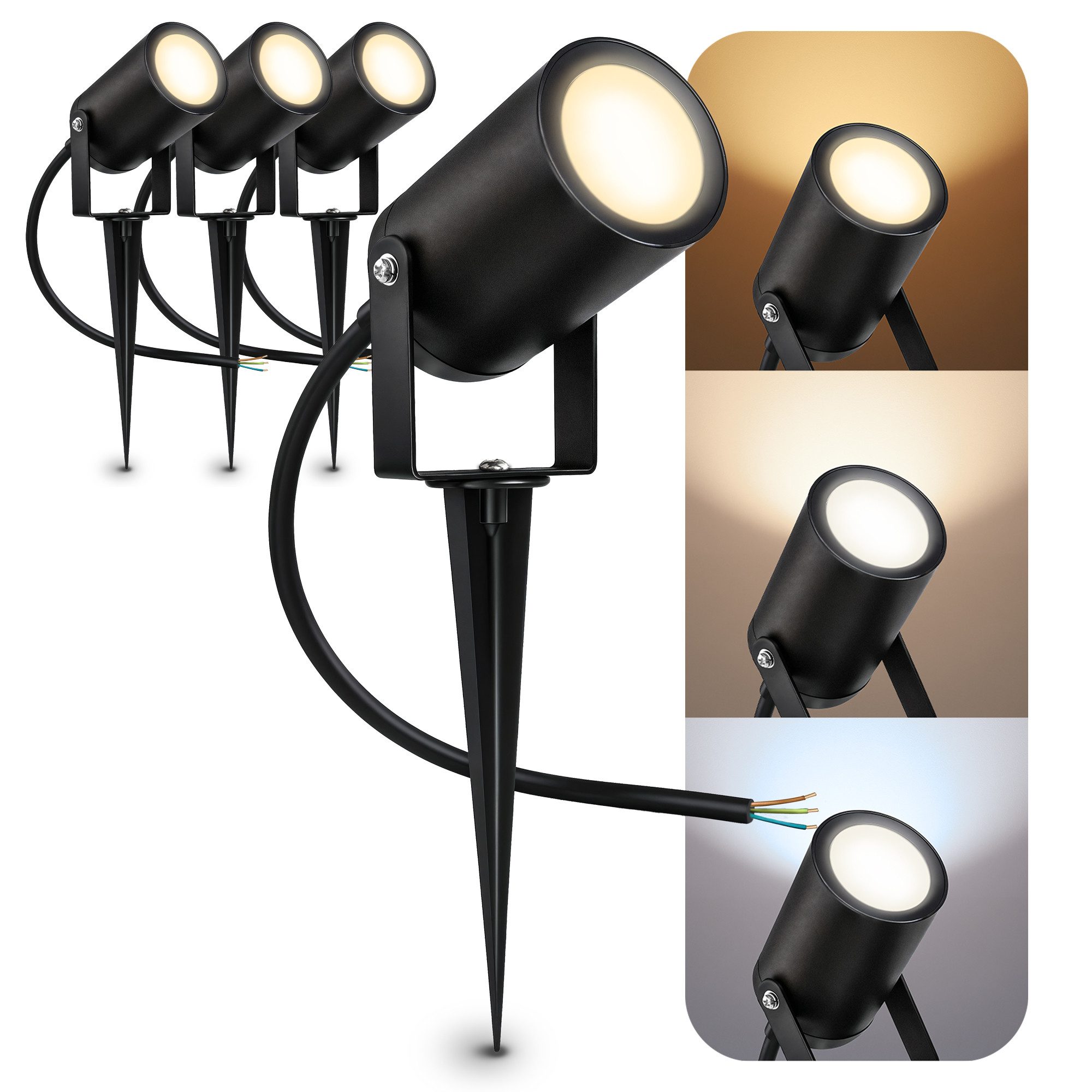 SSC-LUXon LED Gartenstrahler KALOA Gartenleuchte mit Erdspieß IP44 LumiFLEX LED GU10 3W 3 Lichtmodi, Neutralweiß, Warmweiß, Tageslichtweiß