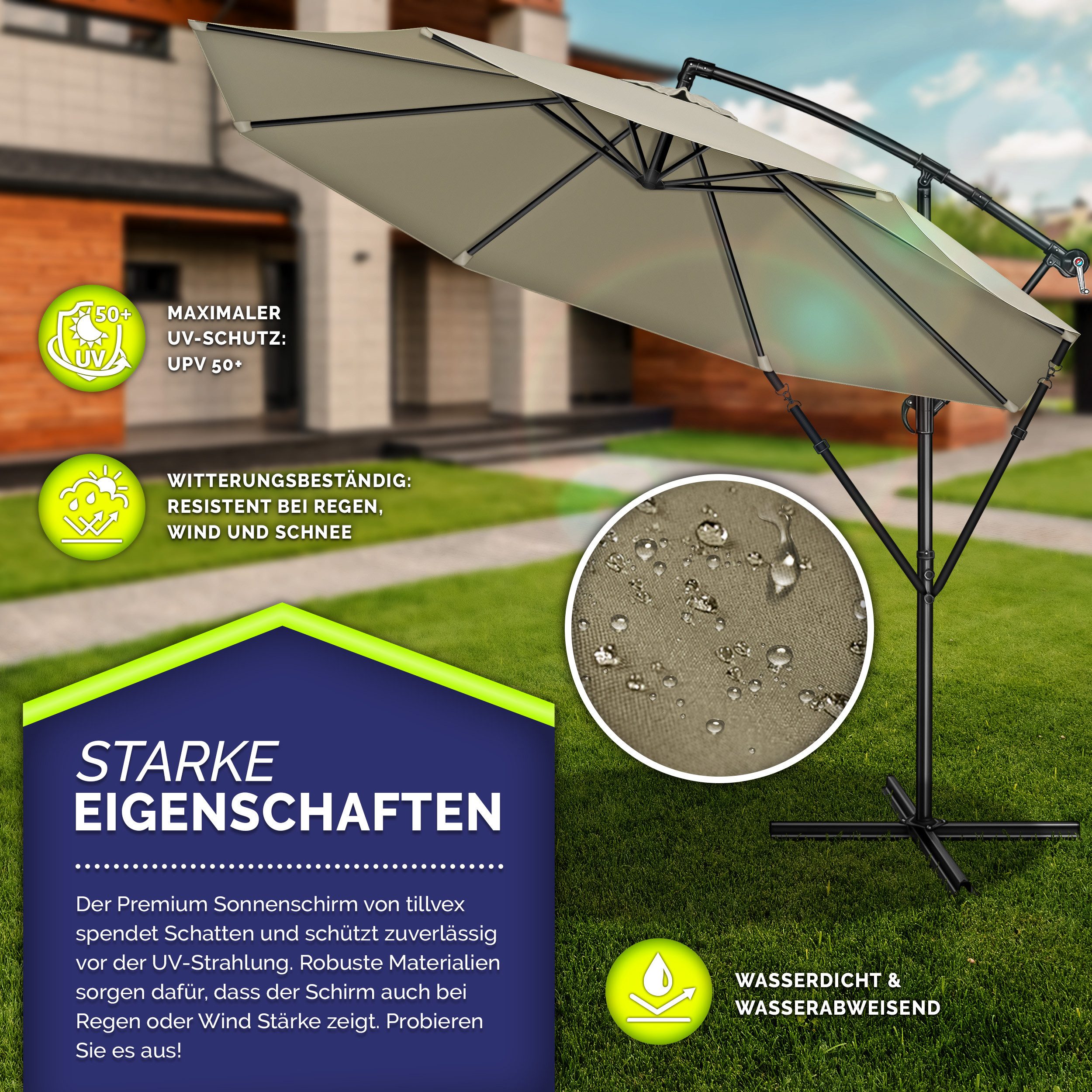 tillvex Sonnenschirm 300 cm Kurbel Ampelschirm günstig online kaufen