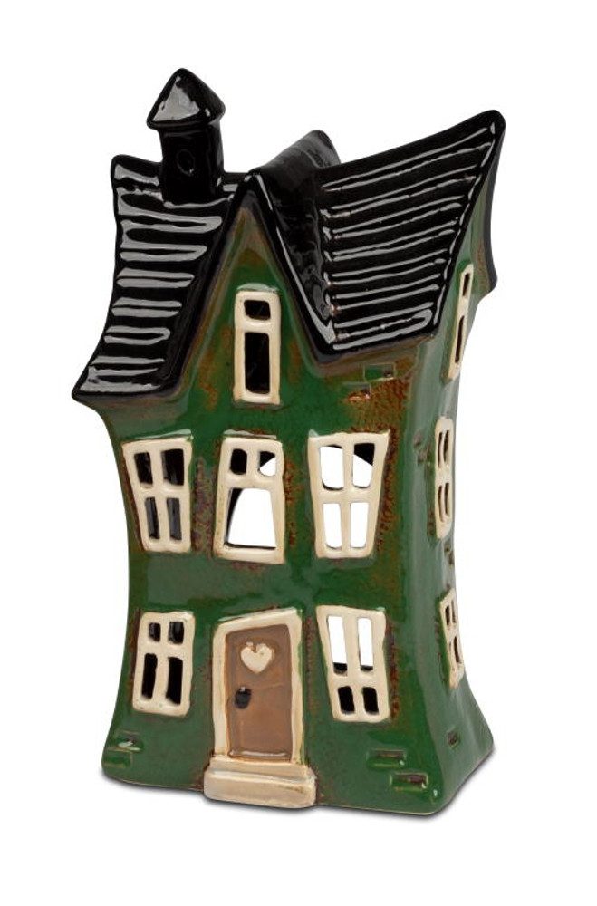 formano Windlicht Haus grün Steinzeug 22 cm handbemalt glasiert mit Durchbrüchen (1 St)