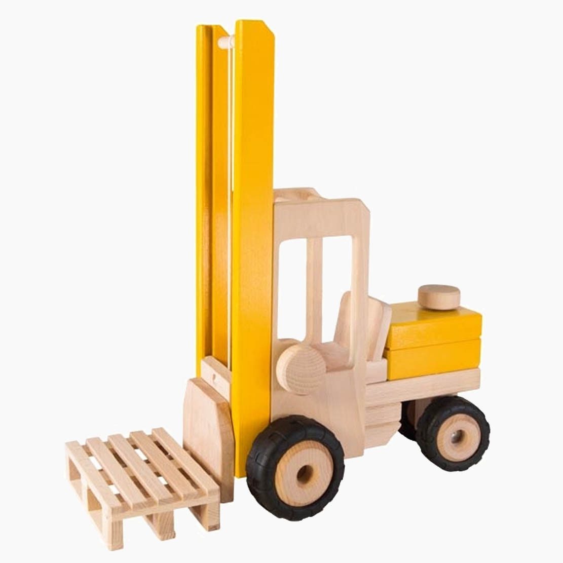 goki Spielzeug-Gabelstapler Gabelstapler Mit lenkbarer Hinterachse, (Packung, 2-tlg., set), und verstellbare Ladegabel