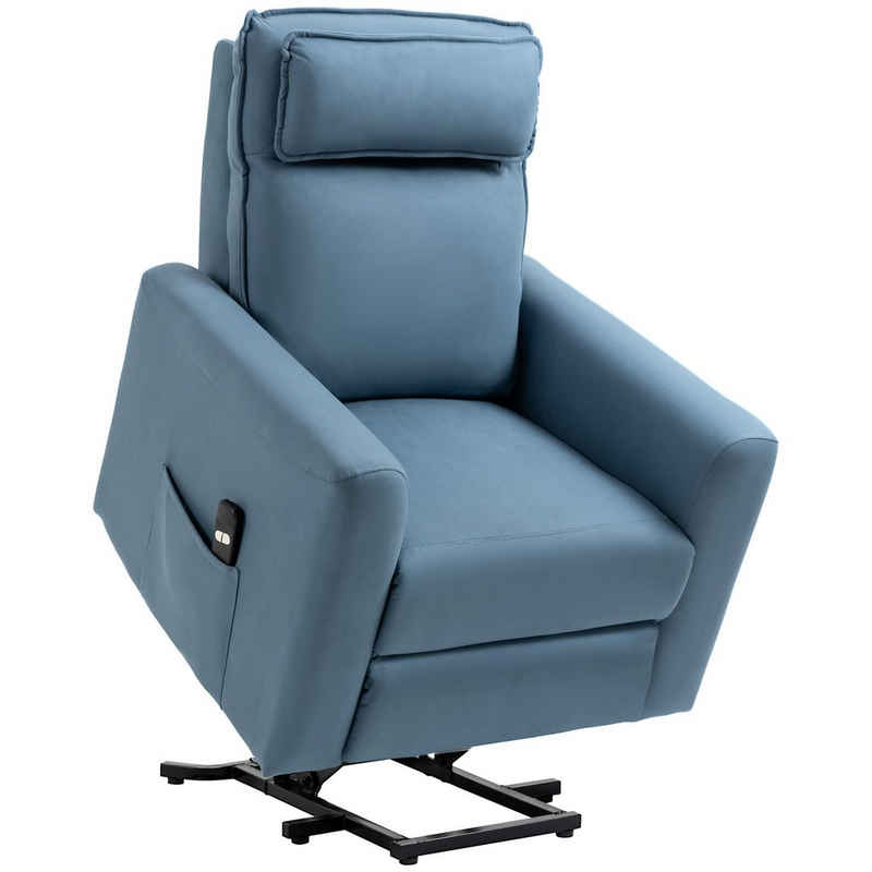 HOMCOM Relaxsessel elektrischer Fernsehsessel, TV Sessel mit Liegefunktion (Ruhesessel, 1-St., Aufstehsessel), mit Seitentasche, Samt, Blau