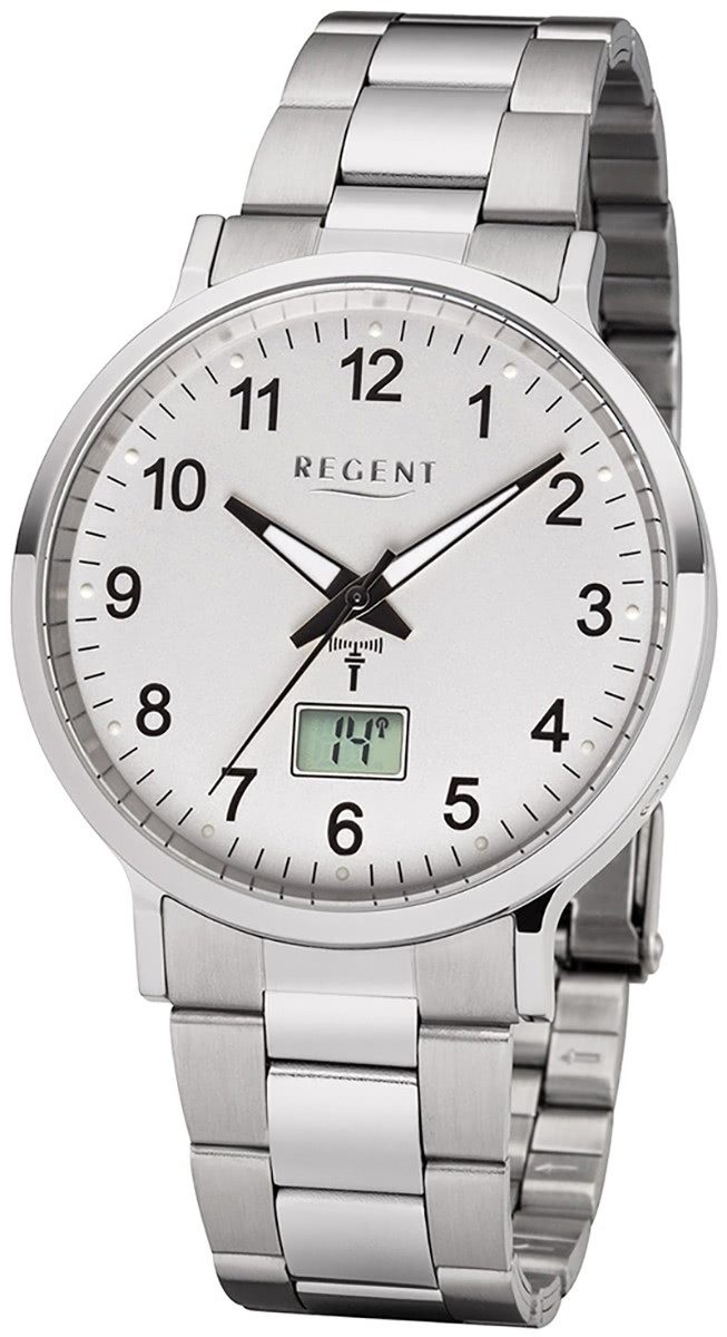 Regent Funkuhr Regent Herren Uhr FR-248 Metall Funkwerk, (Funkuhr), Herren Funkuhr rund, groß (ca. 40mm), Metallarmband