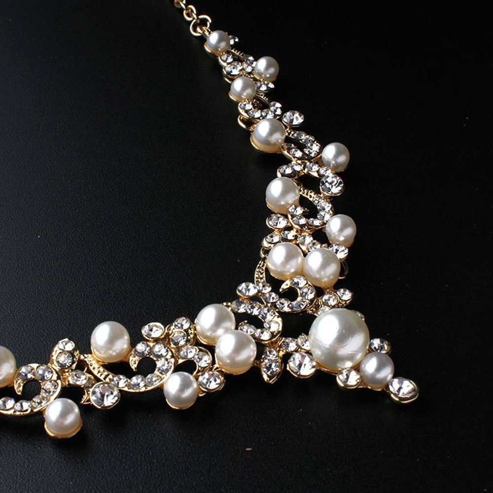 LAKKEC Schmuckset Halskette Armband Bankette Partys (2-tlg)Geeignet und Damenschmuck, funkelnd für Hochzeiten, Hochzeits Elegant Perlen-Set