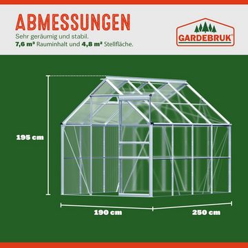 Gardebruk Gewächshaus, Aluminium 4,75m² 250x190cm inkl. 2 Dachfenster Treibhaus Garten