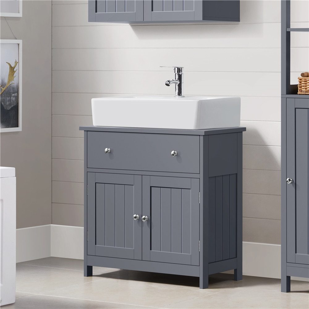 Yaheetech Badkommode Waschbeckenunterschrank mit Schublade & 2 Türen, Badezimmerschrank Waschtischunterschrank