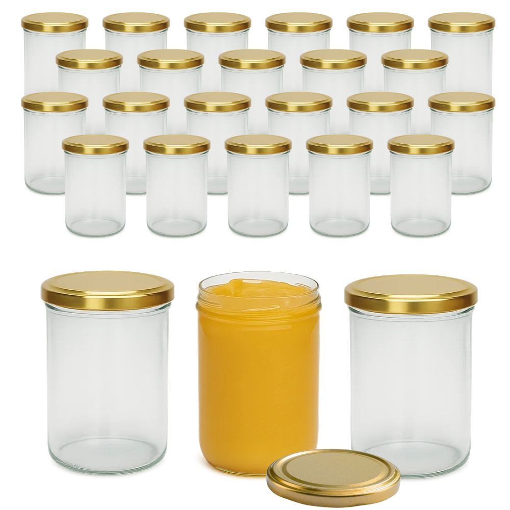 mikken Einmachglas 25 Einmachgläser 435 ml mit Deckel und Beschriftungsetiketten, verschiedene Deckelfarben
