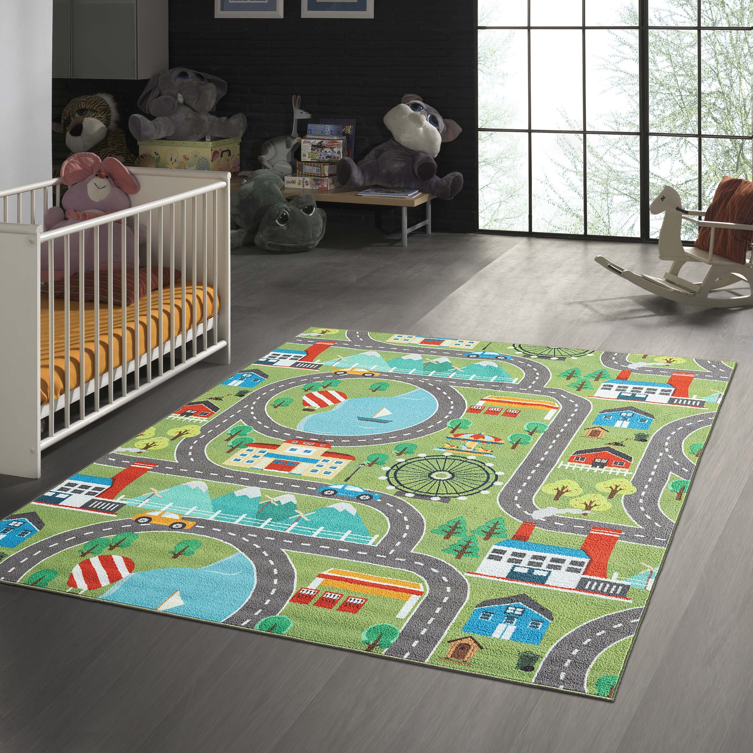 TeppichHome24 Teppich Spielteppich - Straßenteppich in Grün, rechteckig, Hö günstig online kaufen