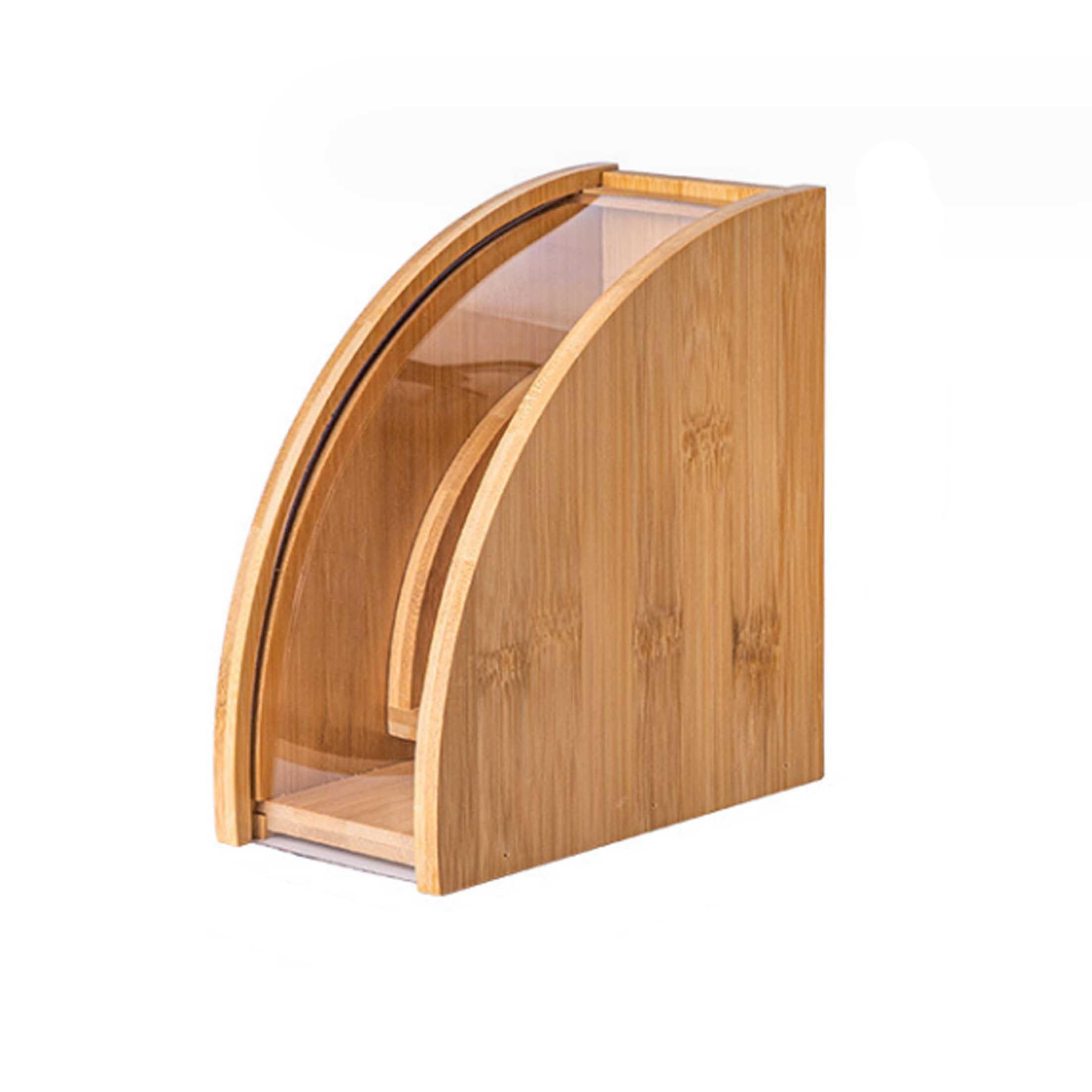 KINSI Papierfilter Kaffeefilter-Behälter mit Wellenschliff, Cafe-Holzaufbewahrungszubehör, Außen aus Holz, 16,7 x 15,7 x 8,2 cm, fächerförmige Aufbewahrungsbox