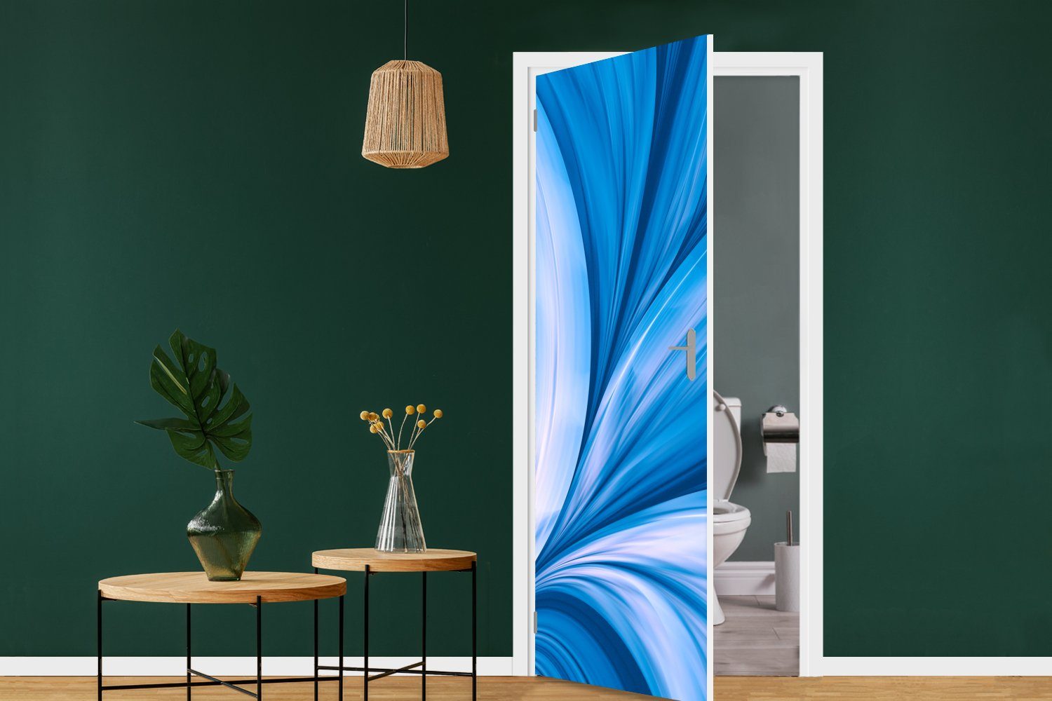Abstrakt Türaufkleber, Design, St), bedruckt, für - Blau Tür, MuchoWow - Matt, 75x205 cm (1 Fototapete Türtapete