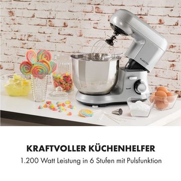 Klarstein Küchenmaschine mit Kochfunktion Bella Robusta Metal, 1200 W, 5.5 l Schüssel, Knetmaschine Teigmaschine Teigknetmaschine Rührmaschine Standmixer