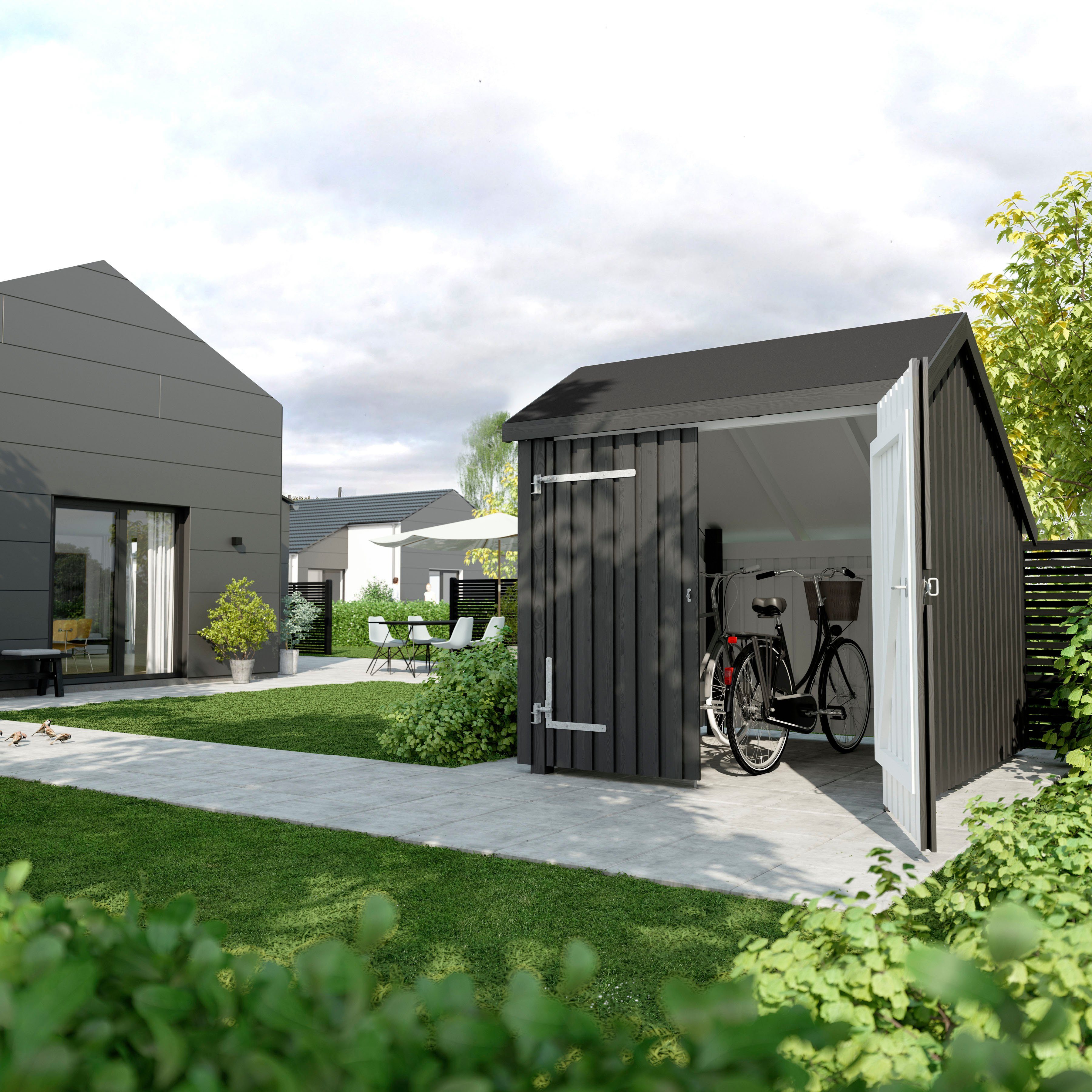 Thumbnail - PLUS Gartenhaus, BxT: 291x229 cm, (Packung), Fahrradunterstand mit Doppeltür, Dachpappe/Aluleisten/H-Pfostenfüße