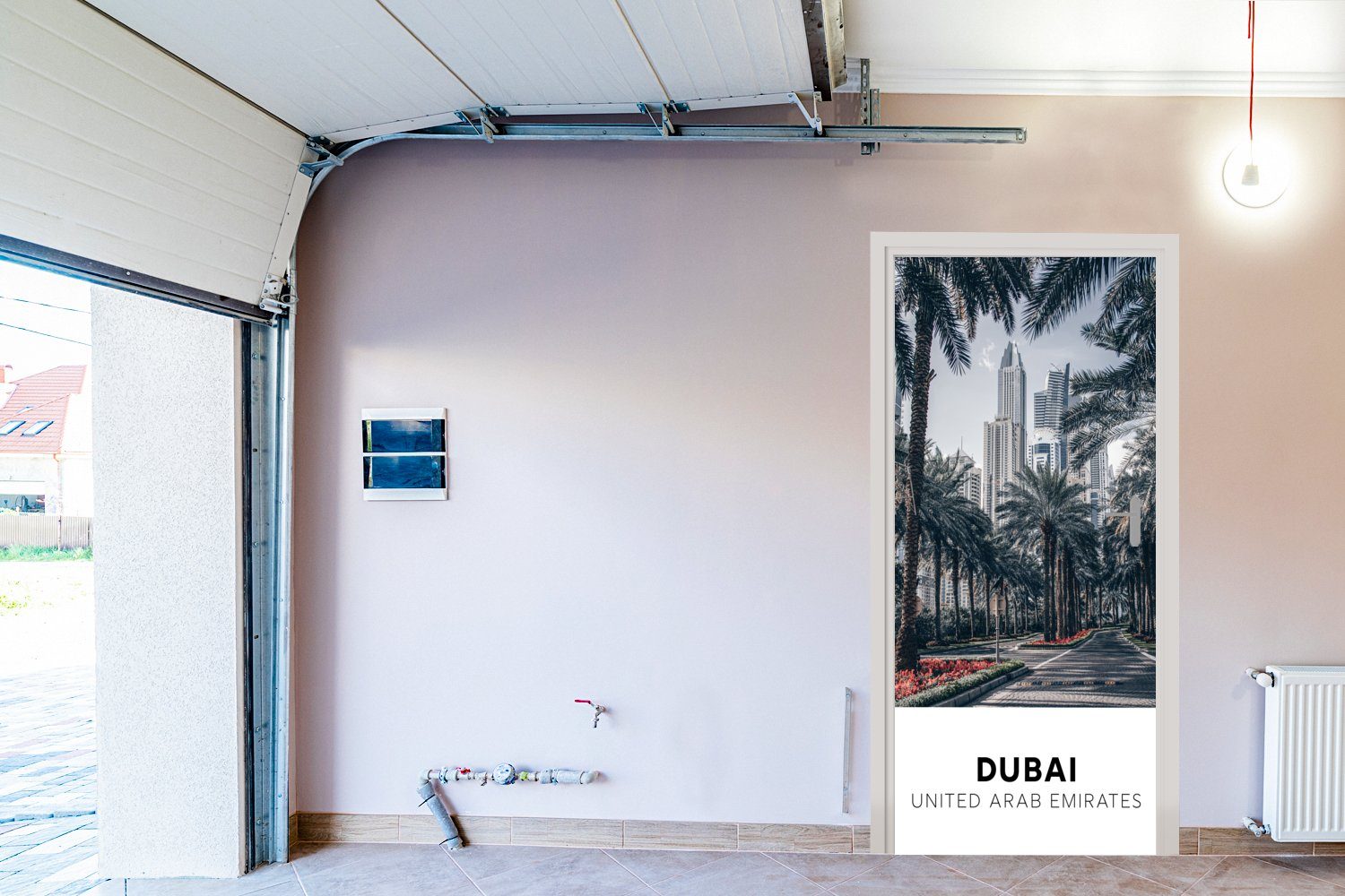 Türtapete bedruckt, St), Architektur Dubai - Türaufkleber, (1 Matt, Palme, cm MuchoWow Fototapete für Tür, - 75x205