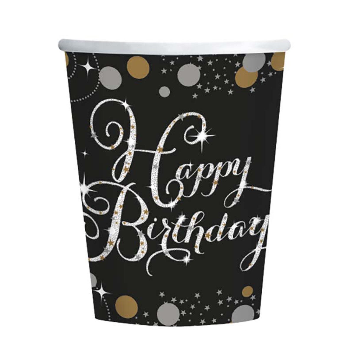Amscan Einwegbecher Pappbecher Sparkling Happy Birthday 250ml/8Stk., 100% Papier, Pappe
