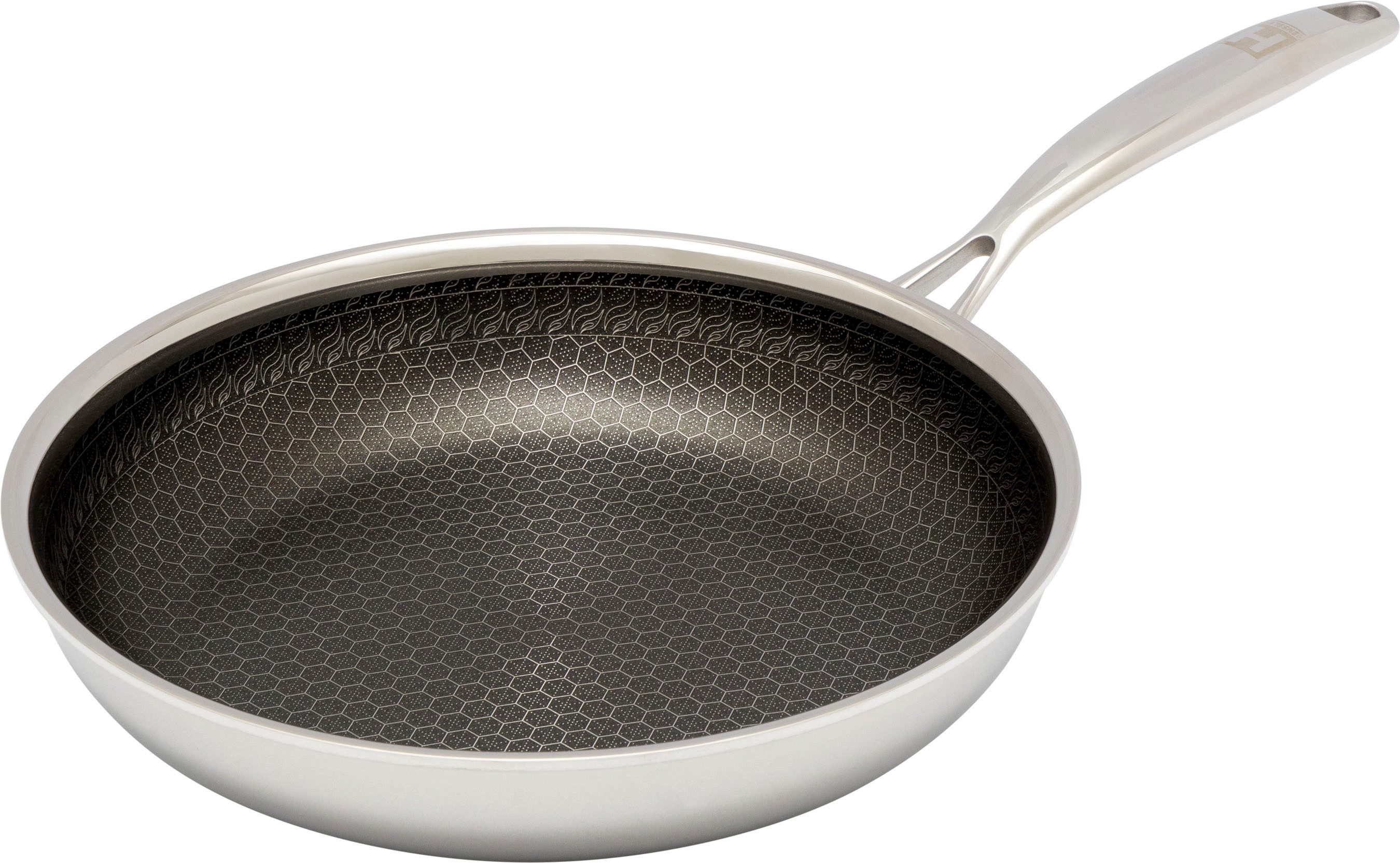 HENSSLERS Pfannen-Set, Edelstahl (Set, 7-tlg., je 1 Pfanne Ø 20/24/28 cm, je 1 Kochtopf Ø 20/24 cm), 3-Schicht Material, Wabenstruktur und Antihaftbeschichtung, Induktion