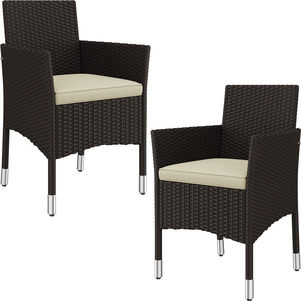 Yaheetech Gartenstuhl 2er-Set Balkonstuhl aus PE-Rattan mit Gepolsterten Kissen, Wetterfester Handgewebter Terrassenstuhl bis 136 kg Belastbar