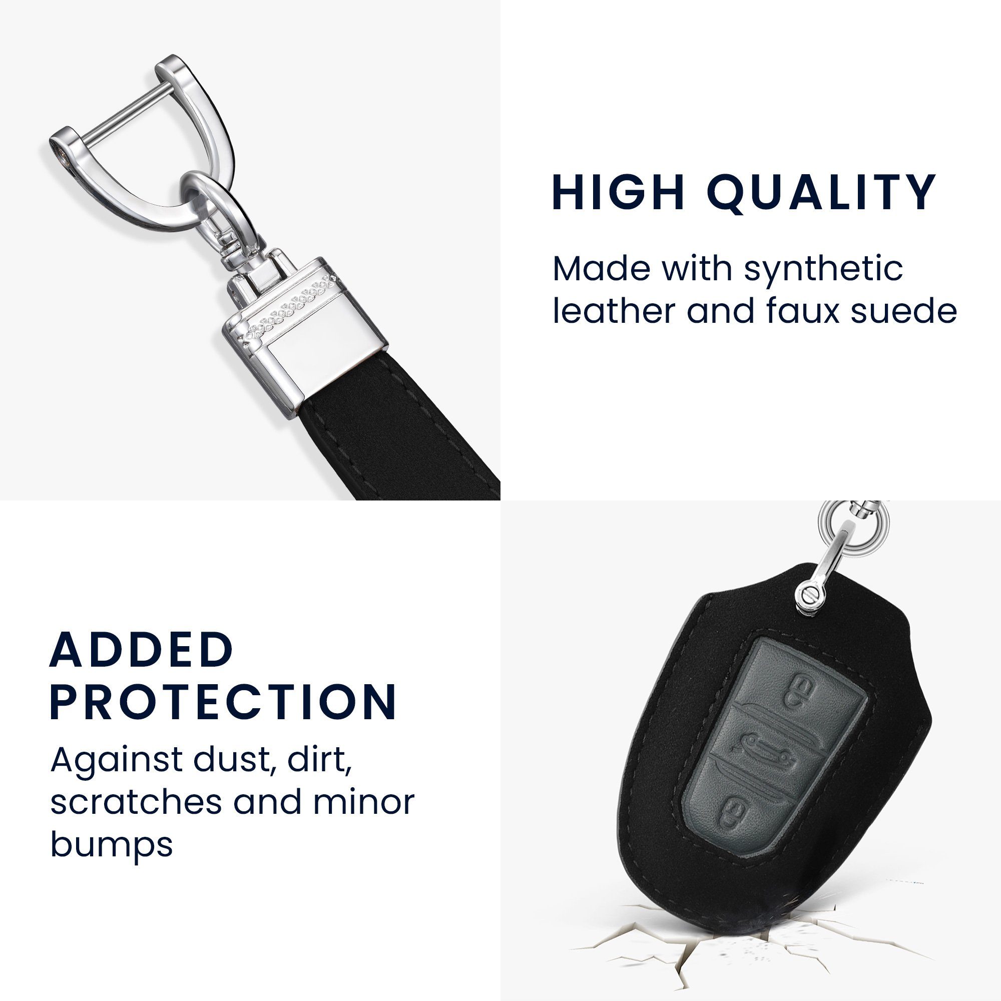 kwmobile Schlüsseltasche Autoschlüssel für Peugeot Schlüssel Schlüsselhülle Schwarz Cover in Grau Citroen, Hülle - Kunstleder Case