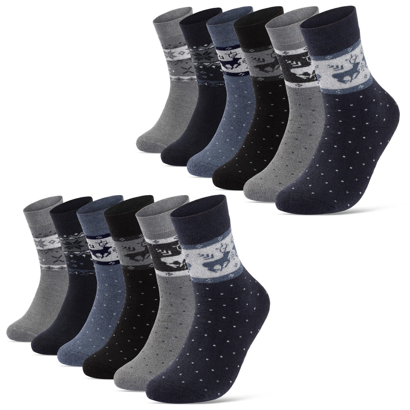 sockenkauf24 Thermosocken 6 oder 12 Paar Damen Wintersocken D27 kuschlig warm (12-Paar, 35-38) mit Innenfrottee - 11827