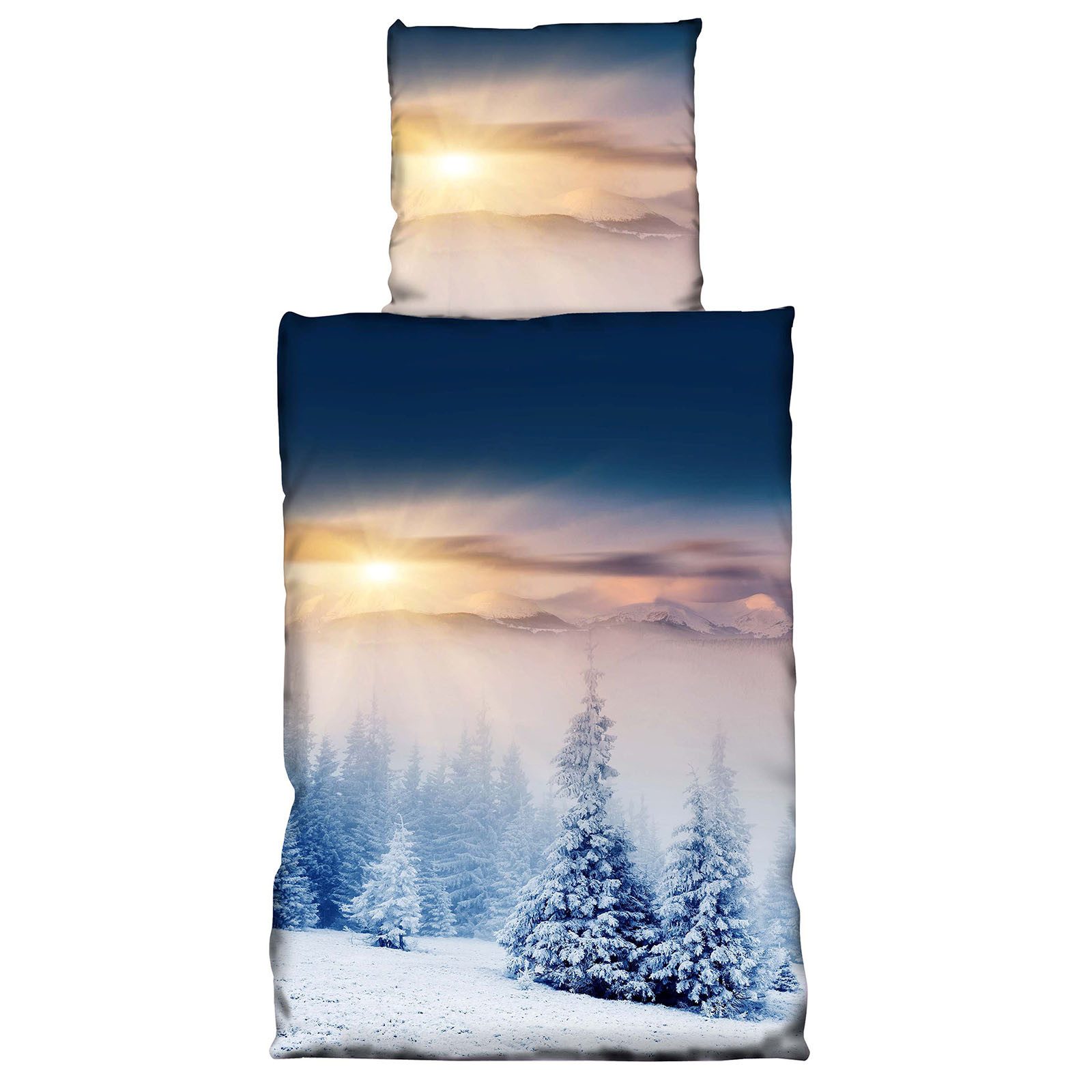 Buymax Постельное белье Fleece Bettbezug-Set warme Winterbettwäsche, Fleece, 2 teilig, 135x200 cm, Weihnachten Wintermotiv, Schnee, Blau