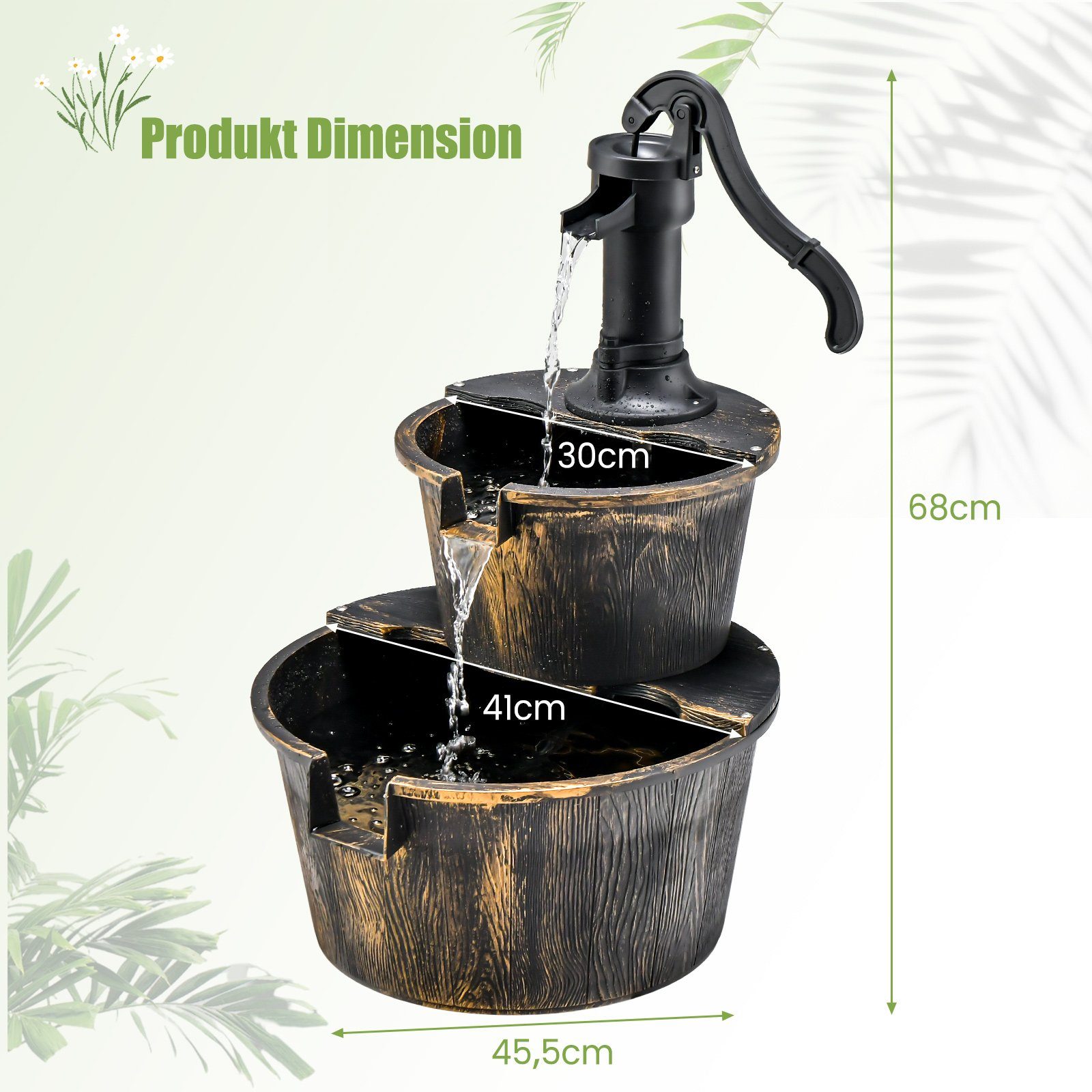 COSTWAY garden fountain, water basin WxL: 41.00x45.50 cm, with water pump