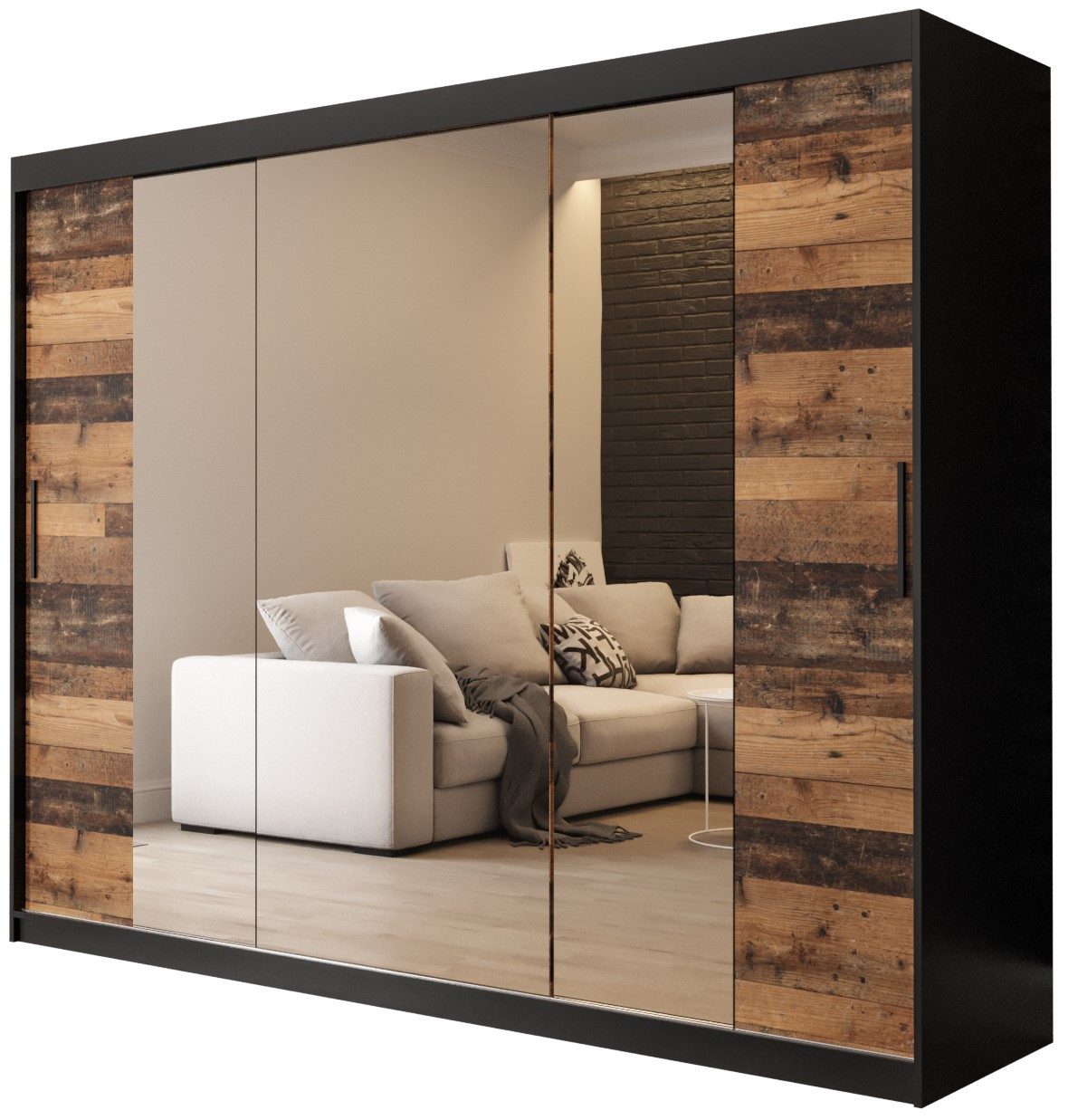 ABIKS MÖBEL Schwebetürenschrank OLD STYLE T2 Schlafzimmerschrank mit Spiegeln, Kleiderstange, Regalen
