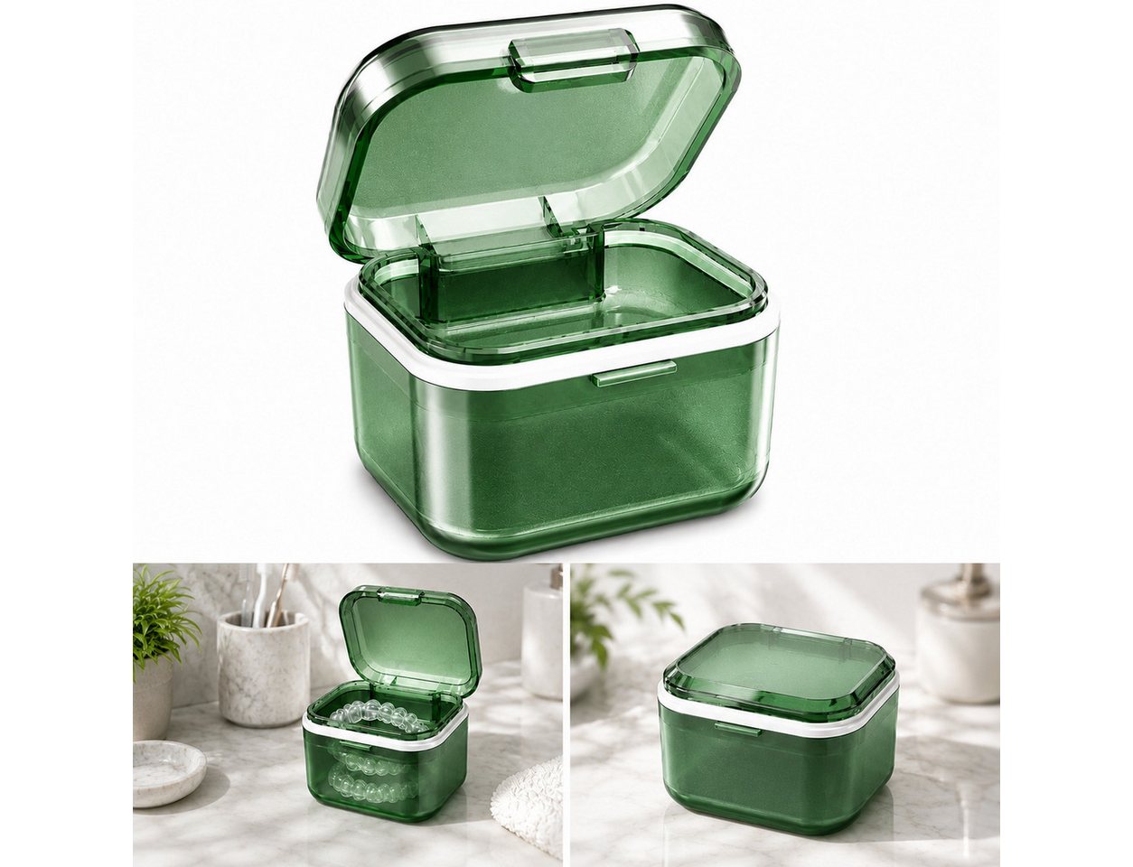 Luckice Zahndose Zahnprothesen Aufbewahrungsbox mit Einweichsieb (Set, 1 St., Einschichtige Zahnersatz-Reinigungsbox mit Verschlussclip), Mit Sieb zum Einweichen von Prothesen, für Zahnspangen und Schiene