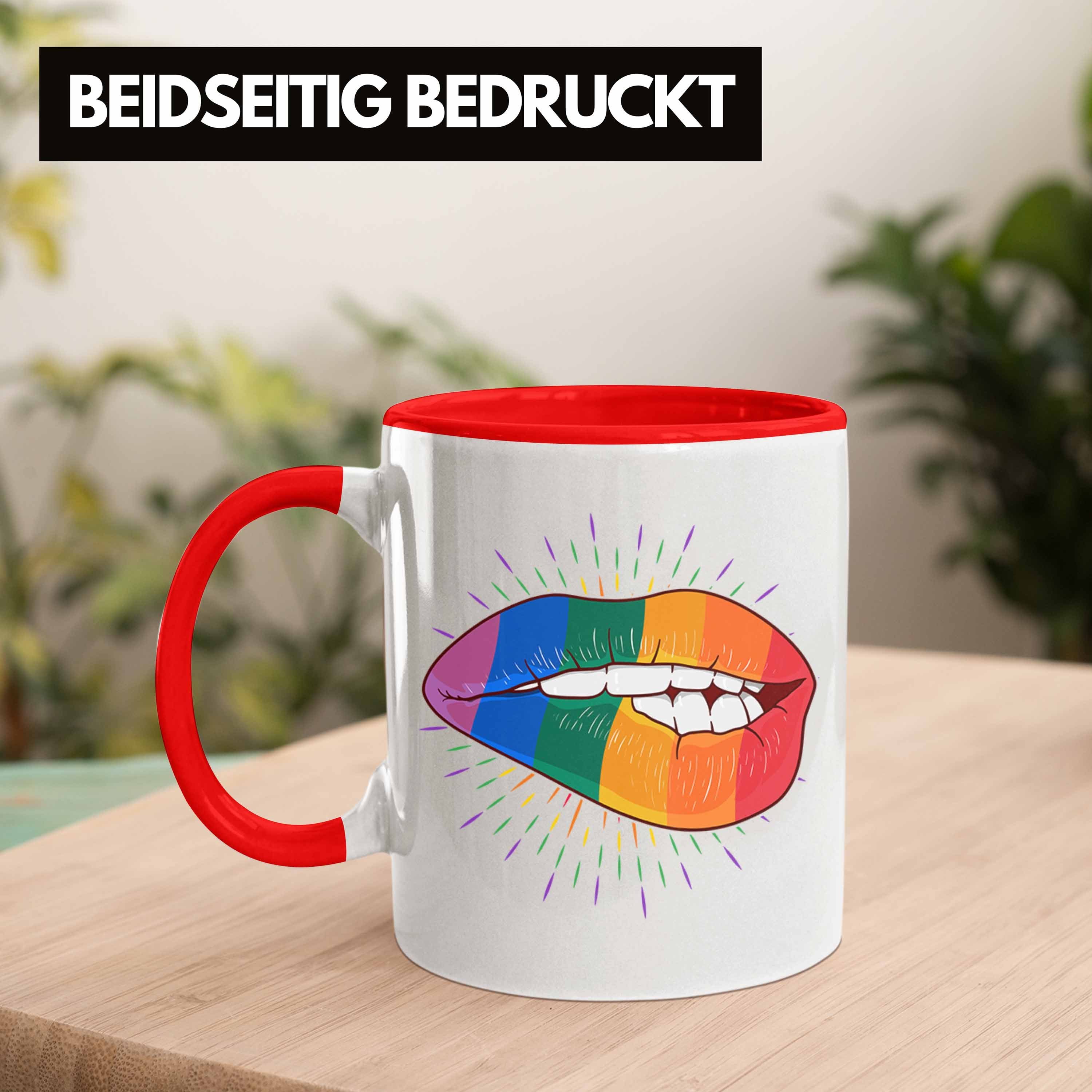 Regenbogen Grafik - Lustige Tasse Transgender Regenbogen Trendation Geschenk LGBT Tasse Bunte Rot Lippe Trendation Lesben für Schwule