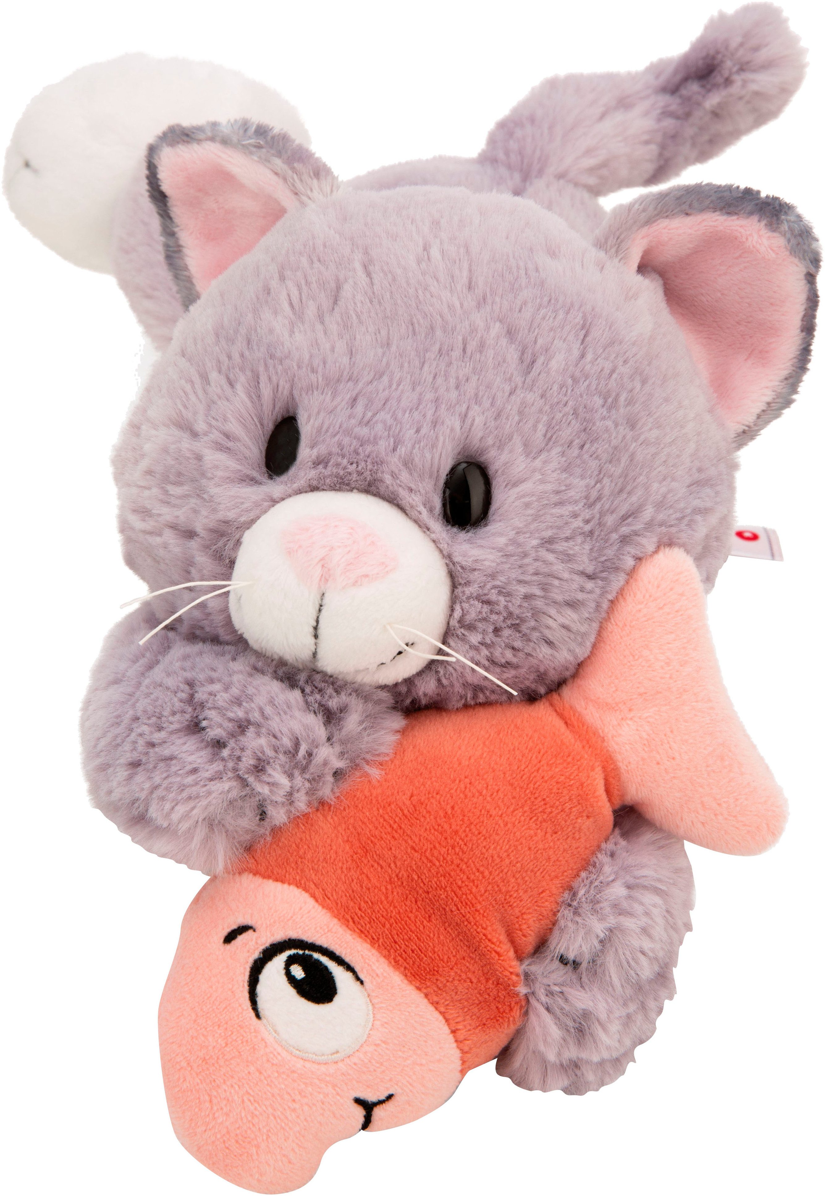 Nici Kuscheltier Homies GREEN, Katze grau & Fisch 30 cm liegend