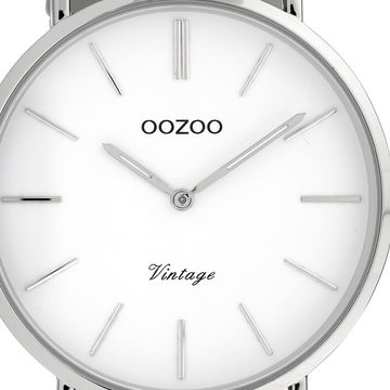 OOZOO Quarzuhr Oozoo Damen Armbanduhr weiß Analog, (Analoguhr), Damenuhr rund, groß (ca. 40mm) Lederarmband, Fashion-Style