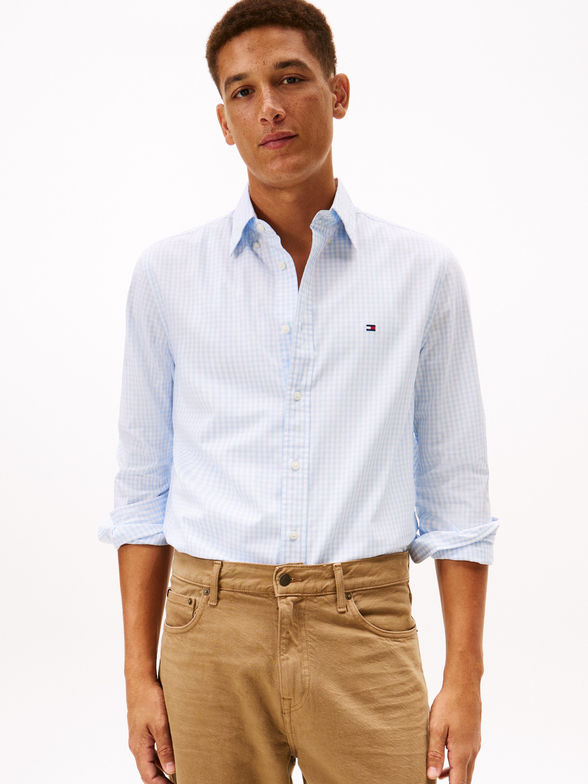 Tommy Hilfiger Langarmhemd FLEX POPLIN BIG GINGHAM regular fit, Button-down-Kragen