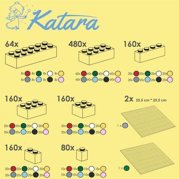 Katara Konstruktionsspielsteine XL Box-Set mit 1264 Bausteinen + 2 Platten + Box, (4er Set), Bunt, 100% Kompatibel Sluban, Papimax, Q-Bricks, LEGO®