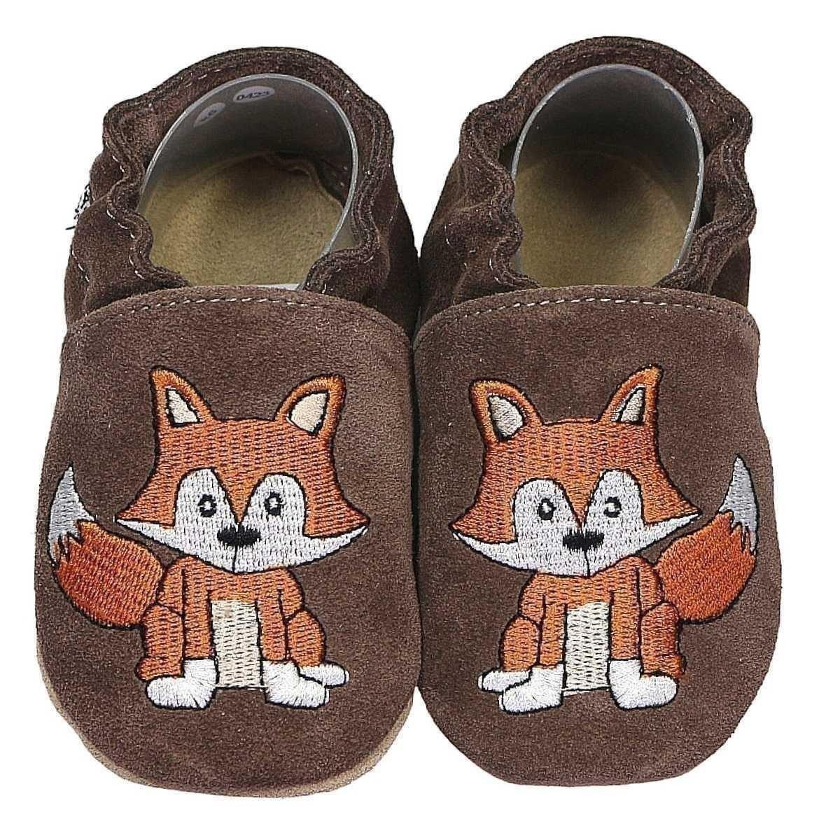 HOBEA-Germany Krabbelschuhe Fuchs dunkelbraun 16/17 (0 - 6 Monate) Krabbelsohle Krabbelschuh handgefertigt in der EU