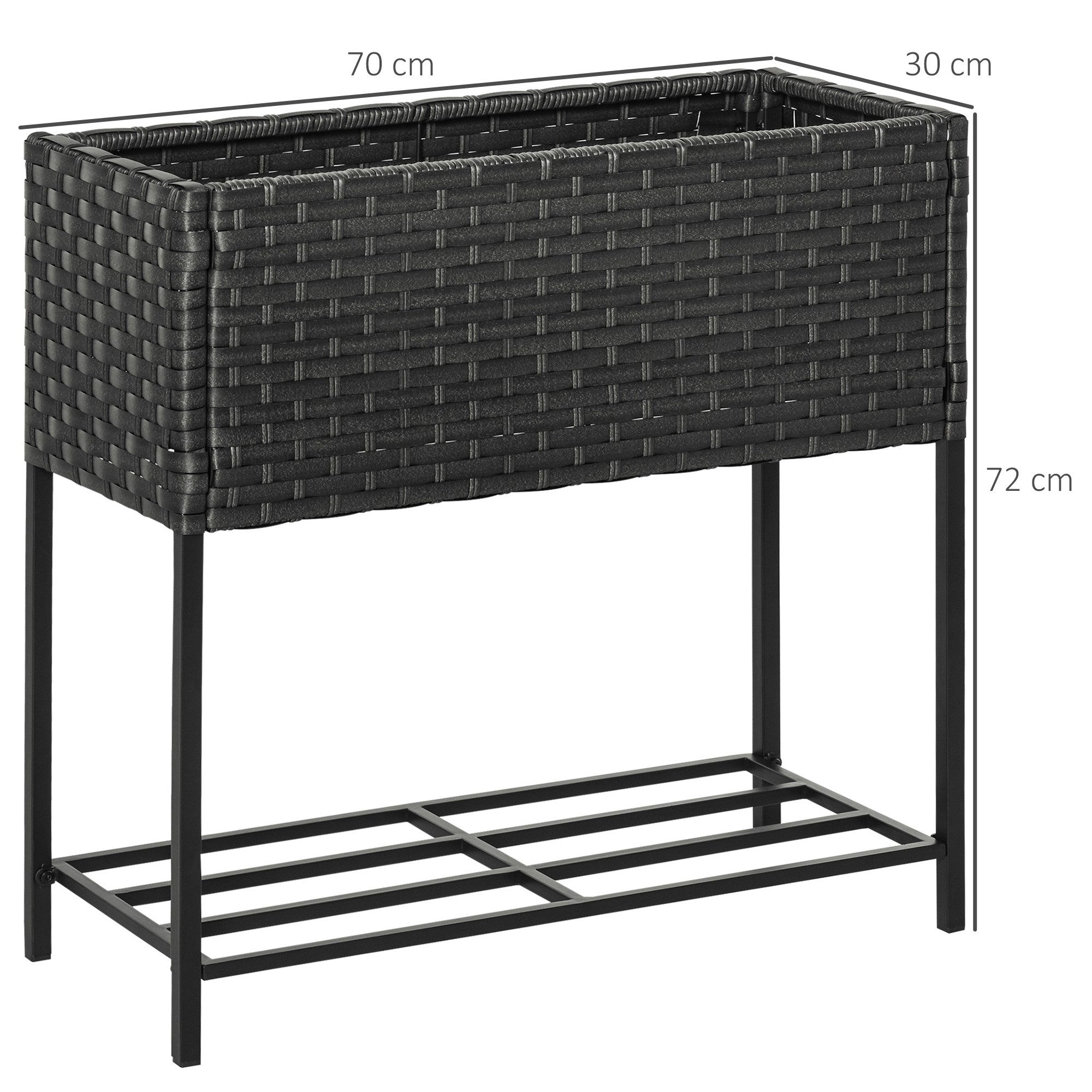 Outsunny Blumenkasten Poly Rattan Hochbeet mit Füßen und Ablage Sand (Blumenkasten, 1 St., Pflanzenkasten), für Balkon, Garten – Bild 3 von 5
