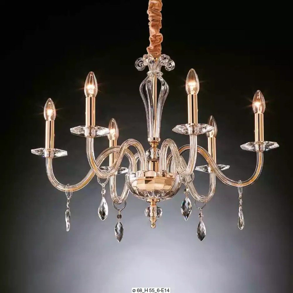 JVmoebel Kronleuchter Kristallleuchter in Gold mit luxuriösem Design, Keine Funktionen, Leuchtmittel wechselbar, Tageslichtweiß, Made in Europa