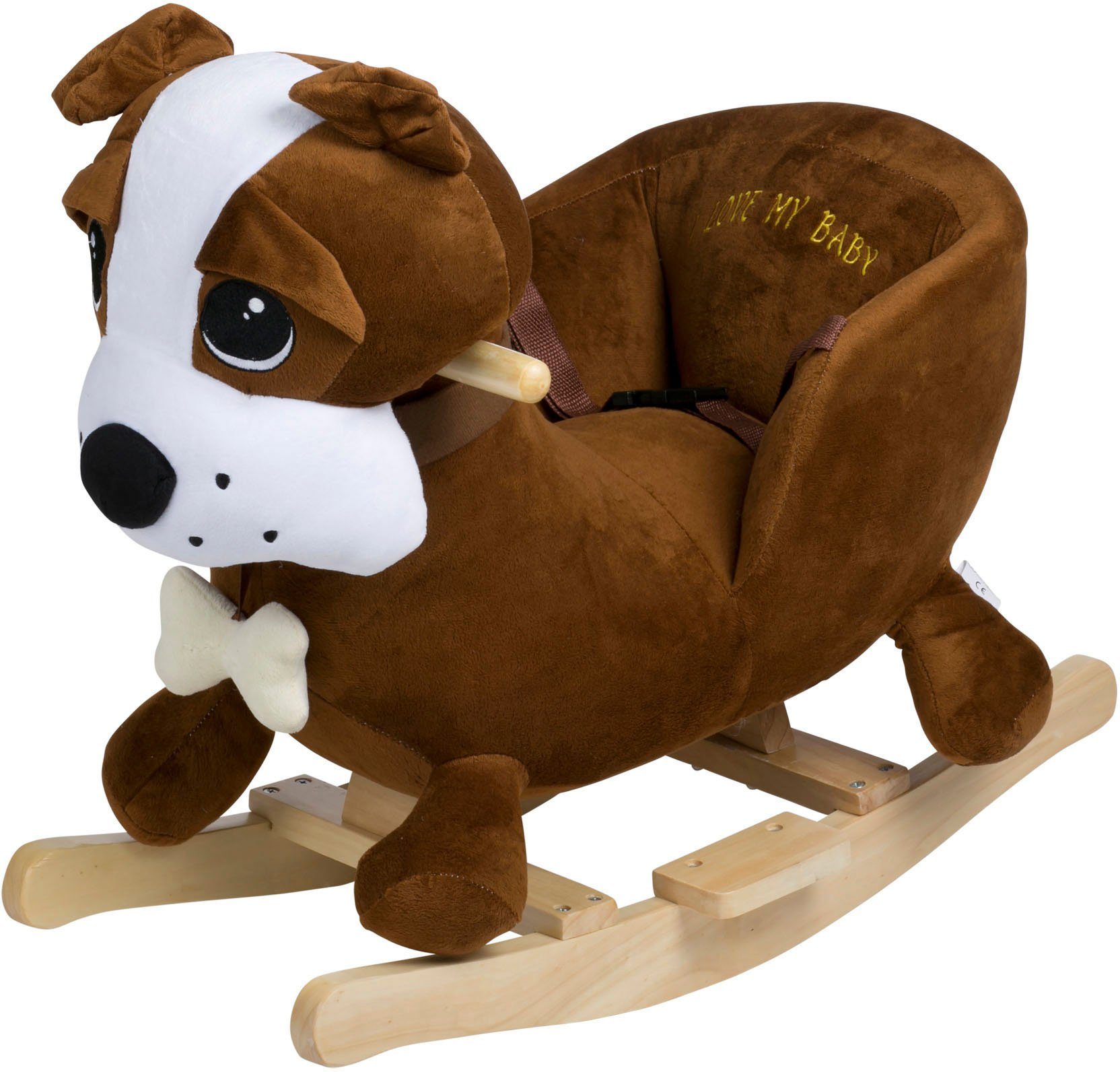 BabyGo Schaukeltier Rocker Hund, mit Kufen und Griffen aus Birkenholz – Bild 2 von 3
