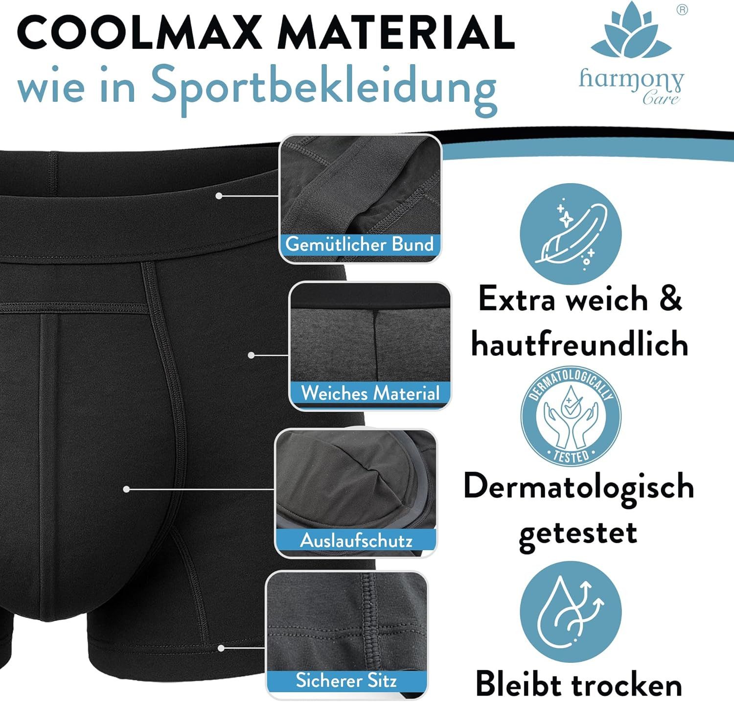 Harmony Care Inkontinenzboxer Premium waschbare Inkontinenz Pants Männer inkl. Waschnetz (1-er oder 3-er Set, 1-St., Inkontinenz Schutzhose, Inkontinenz Boxersh – Bild 3 von 5