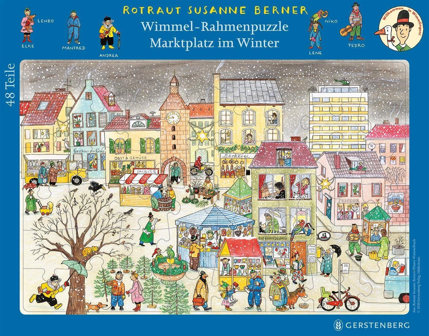 Gerstenberg Verlag Puzzle Wimmel-Rahmenpuzzle Winter Motiv Marktplatz 48 Teile, 48 Puzzleteile