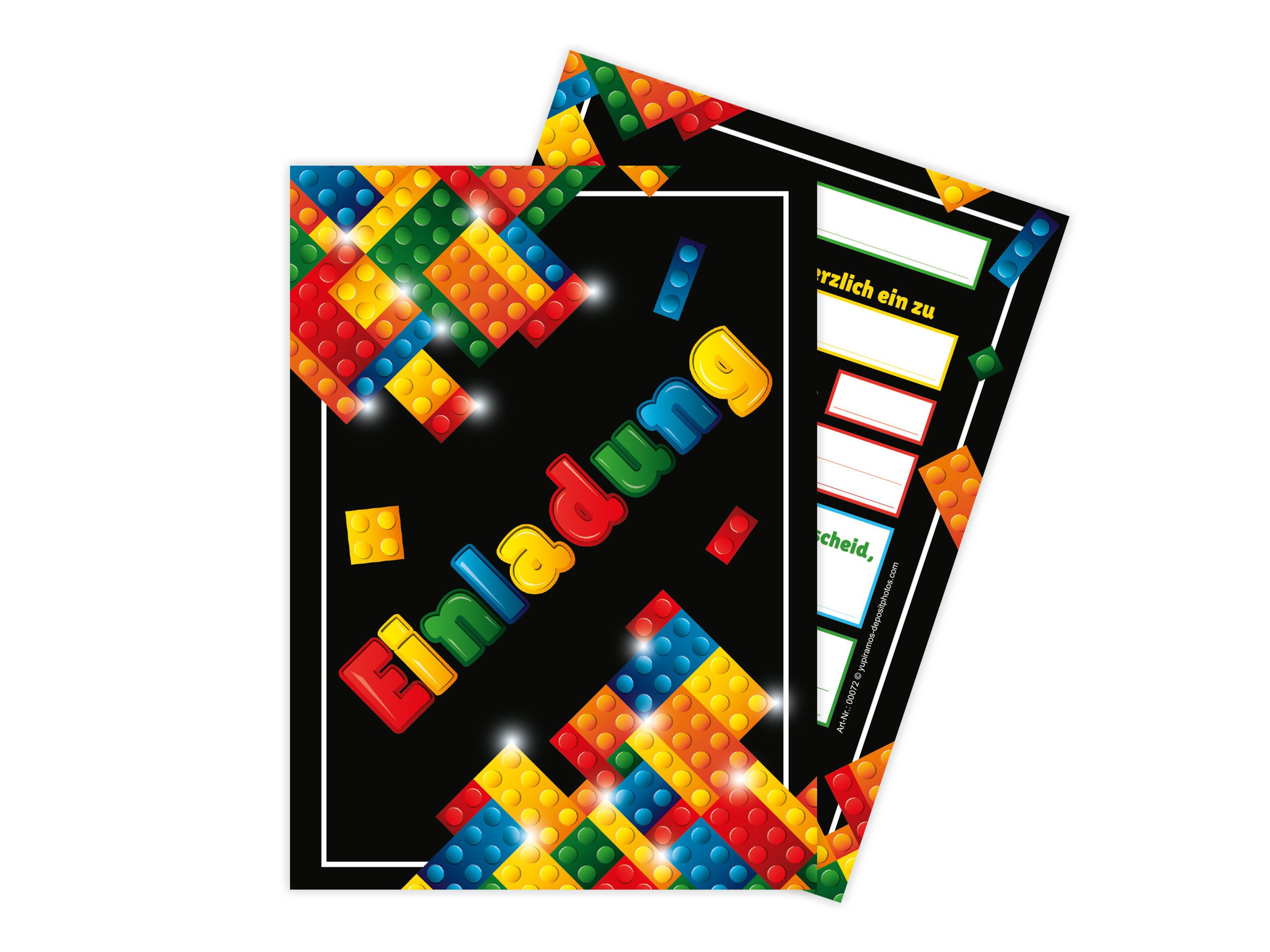 LIMONIA Пригласительные открытки Bausteine zum Kindergeburtstag Mädchen Jungen Einladungen Bauklötze, Пригласительные открытки mit Bausteine Motiv für Kinder