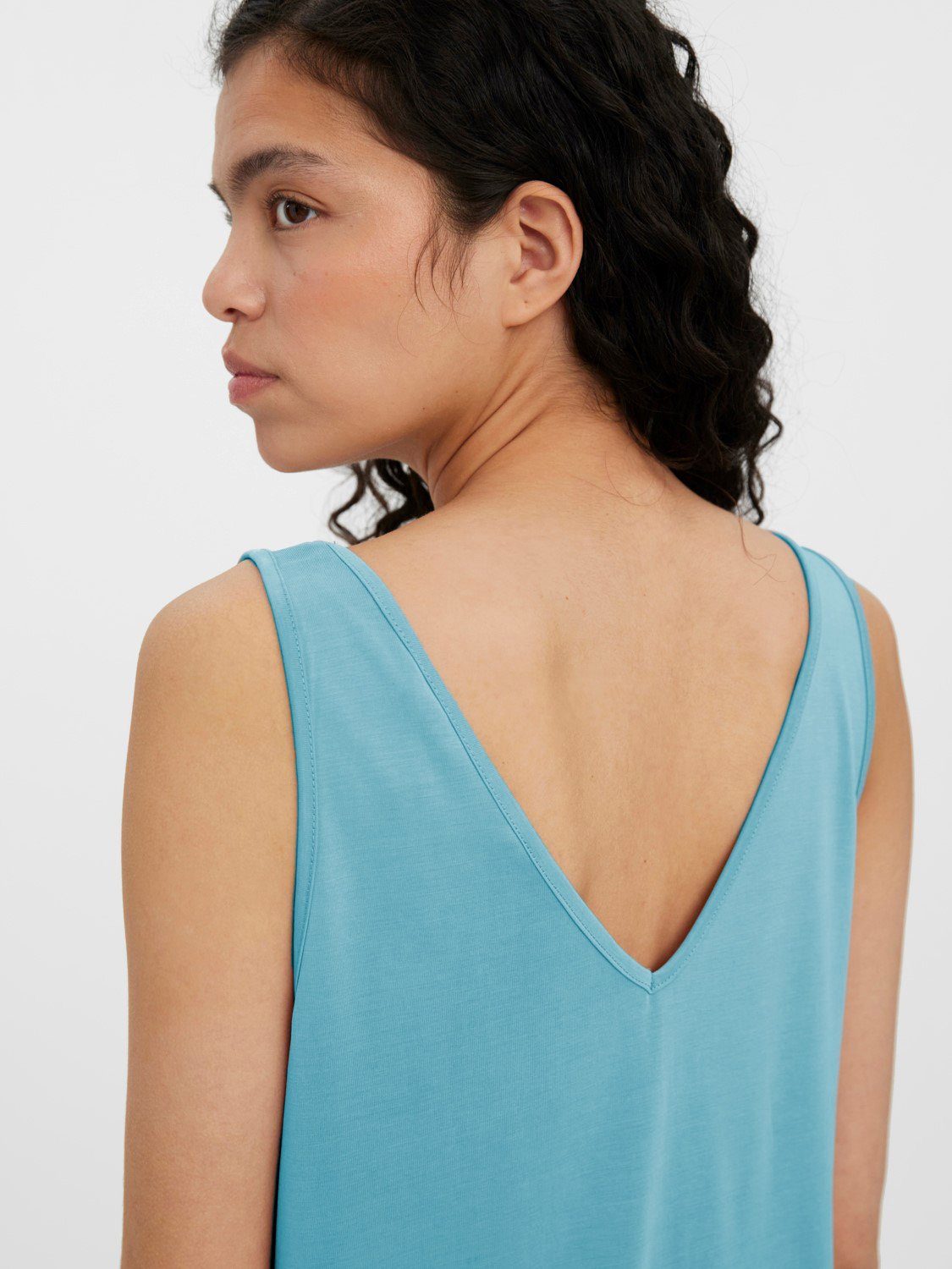 Mini (kurz, Basic Moda Kleid in 4106 Kurzes VMFILLI Shirtkleid 1-tlg) Ärmelloses Vero Blau