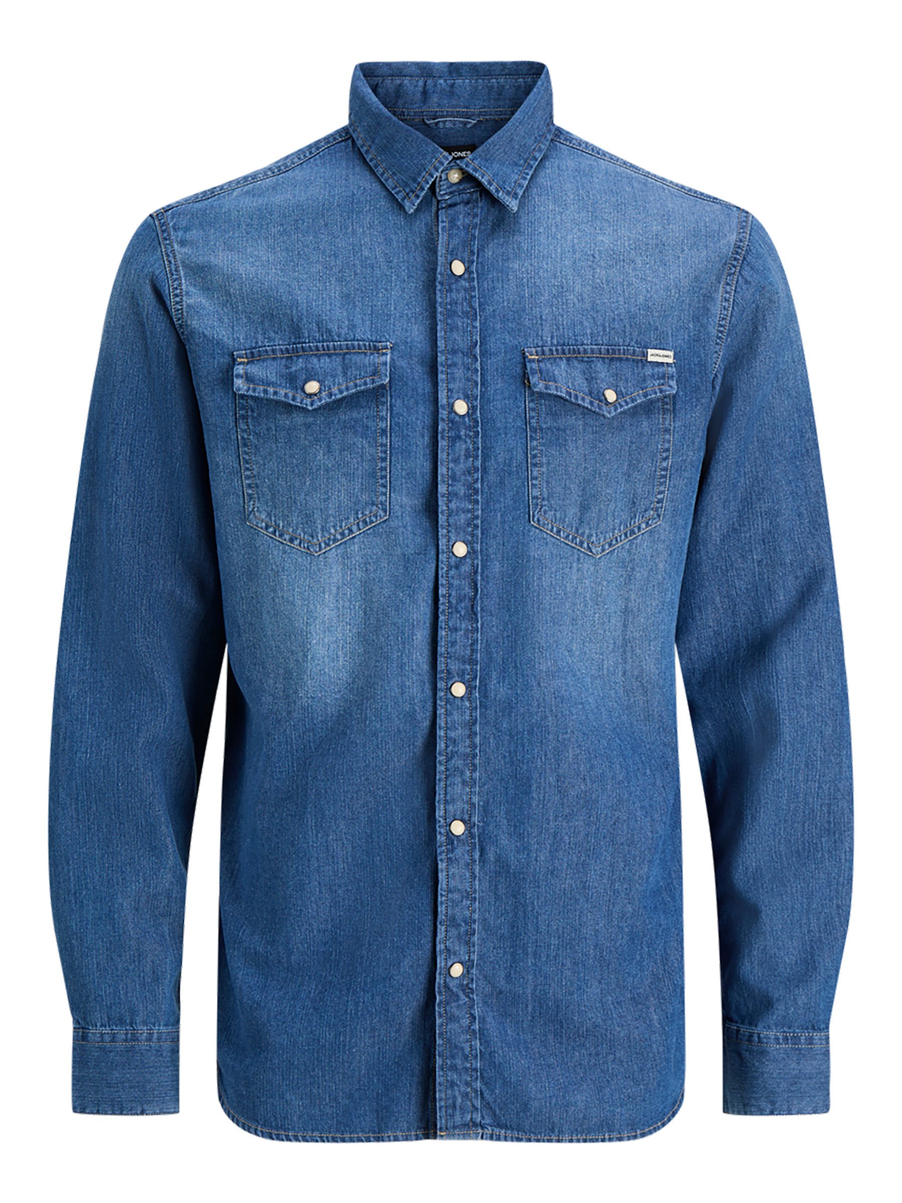 Jack & Jones Langarmhemd Zeitloser Denimlook Langarm Kentkragen Brusttaschen (1-tlg) JJESHERIDAN SHIRT L/S NOOS