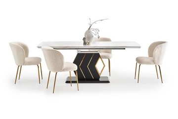 designimpex Esstisch Design Tisch HA-888 Marmoroptik - Schwarz Gold ausziehbar 160 bis 200
