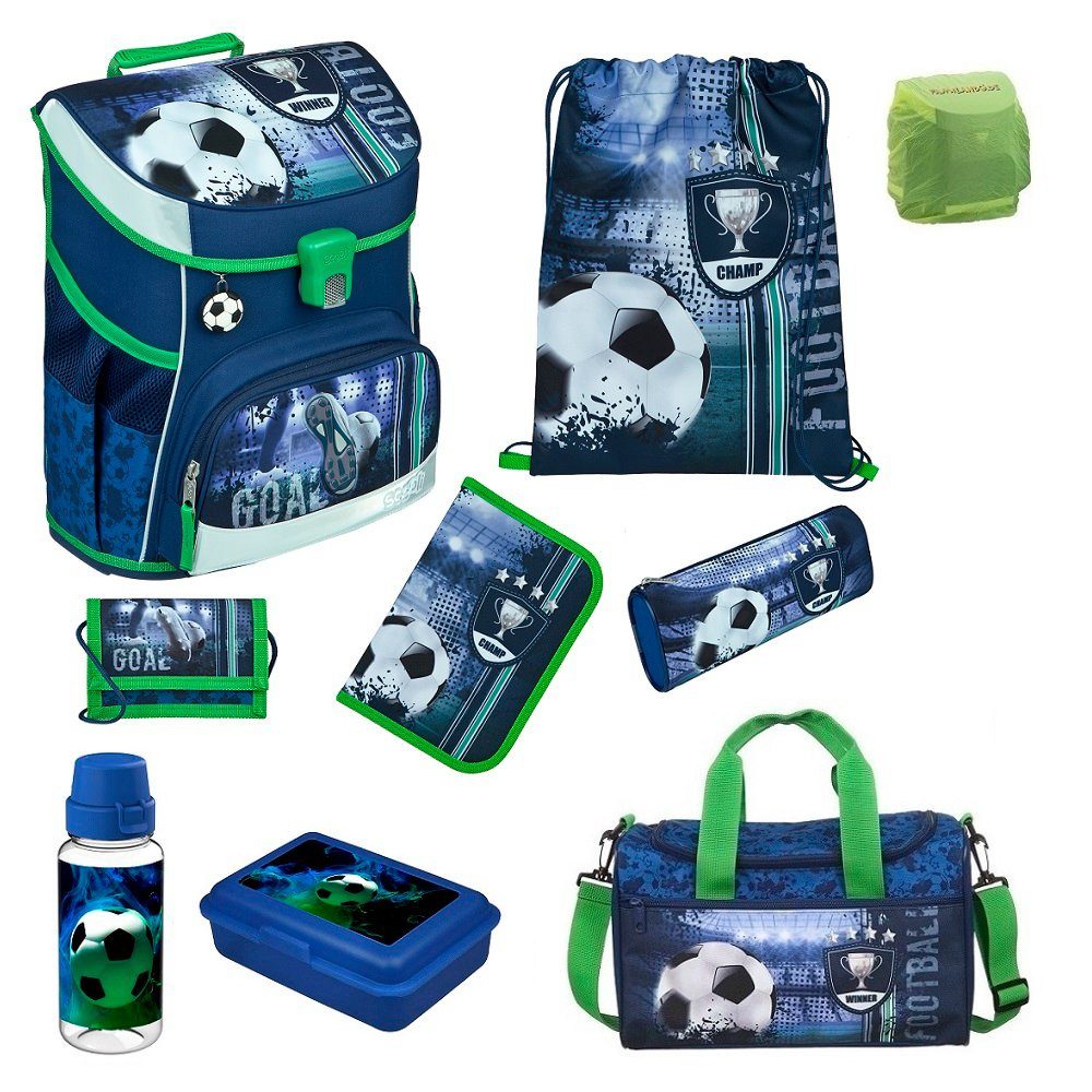 Scooli Schulranzen CampusFit Fussball Schultasche 1.-4. Klasse (Set, 9-tlg., inkl. Federmappe und Sporttasche), FOOTBALL Fussball