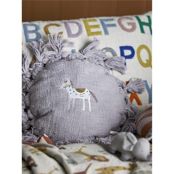 Bloomingville Dekokissen Elinna, mit Quasten, aus Baumwolle, 35 cm Durchmesser, Pferdemotiv, Lila
