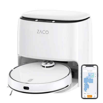ZACO Nass-Trocken-Saugroboter M1S, 50 W, beutellos, Вакуумний робот mit Absaugstation Wassertank mit Wischfunktion Station App