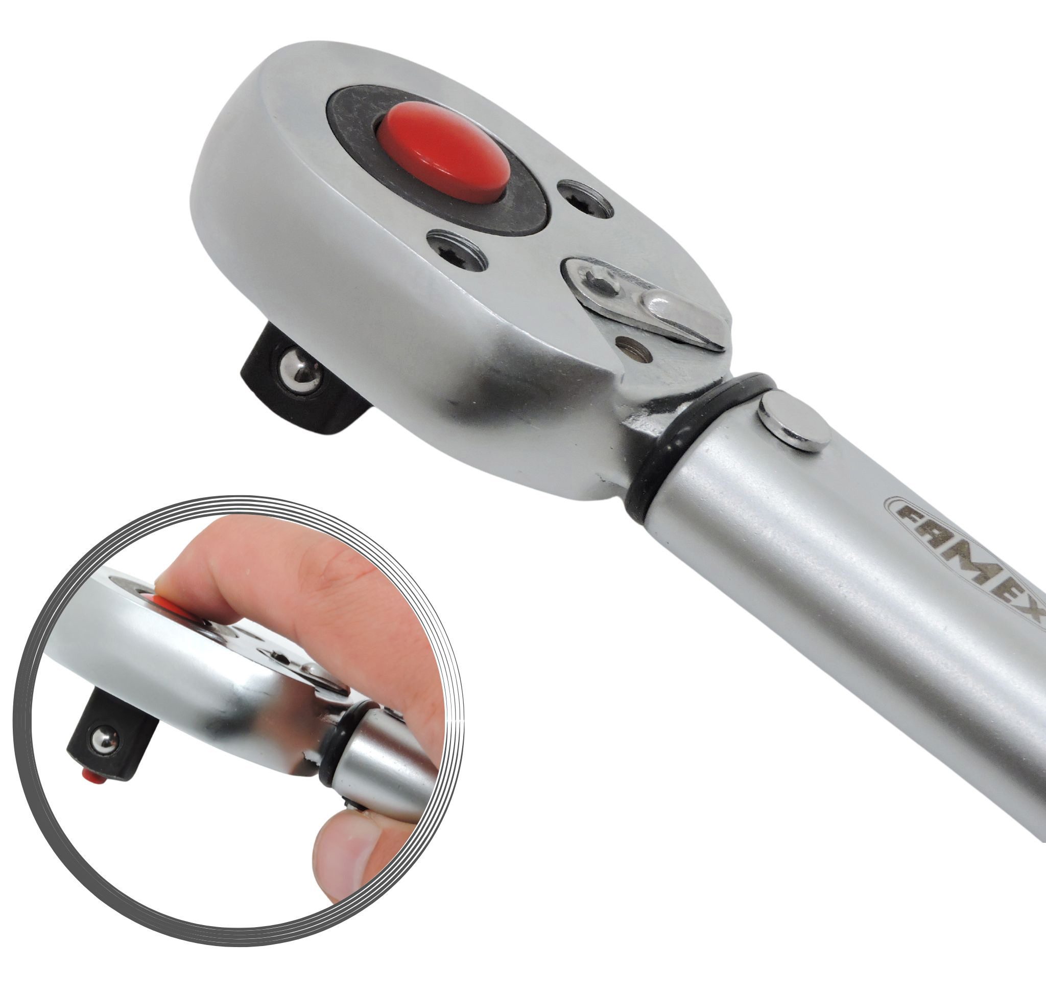 FAMEX Drehmomentschlüssel 10886 Schraubenschlüsel Set 1/2 Zoll (Ratschenschlüssel), 30-210 Nm, mit Kalibrierschein,+/- 3%